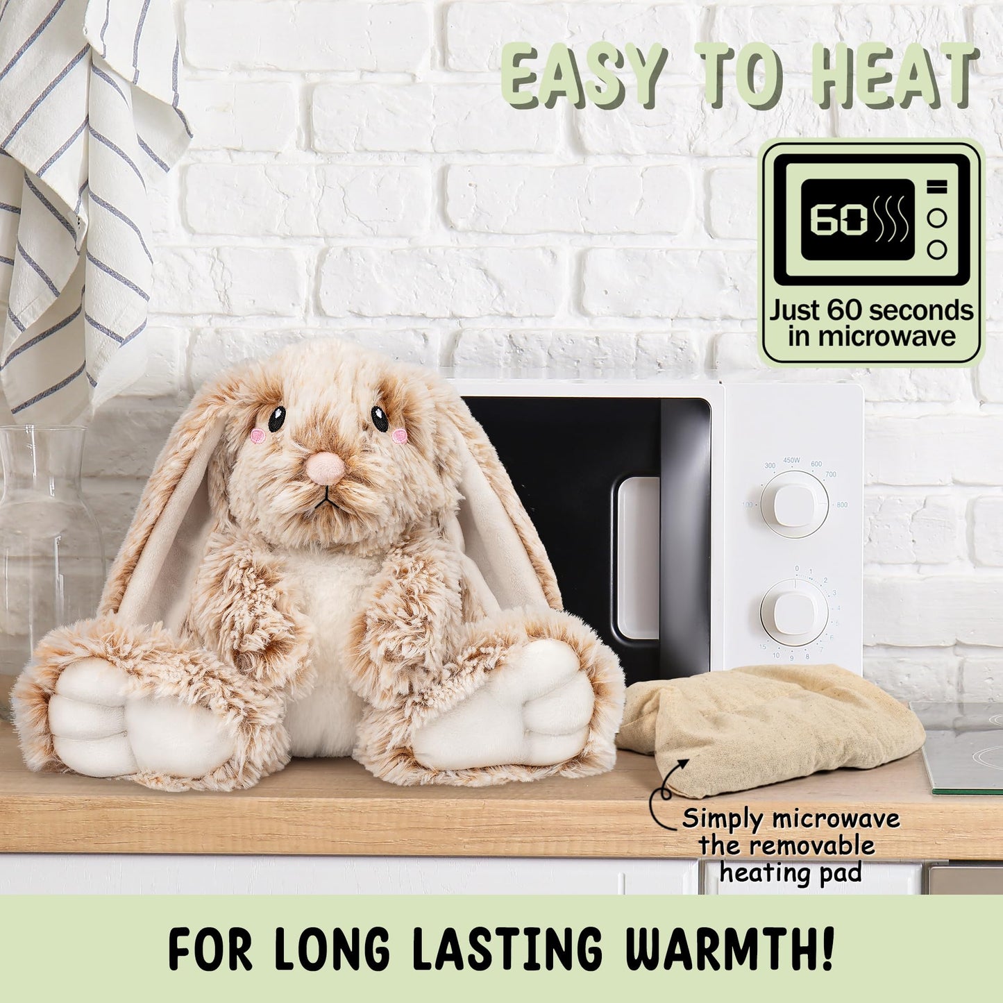 Happy Fuel Bunny: Microwavable Weighted Plush (1.5 lb) Unscented Heating Pad for Cozy Comfort
