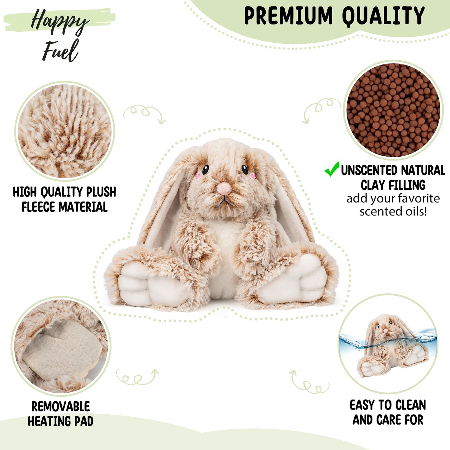 Happy Fuel Bunny: Microwavable Weighted Plush (1.5 lb) Unscented Heating Pad for Cozy Comfort