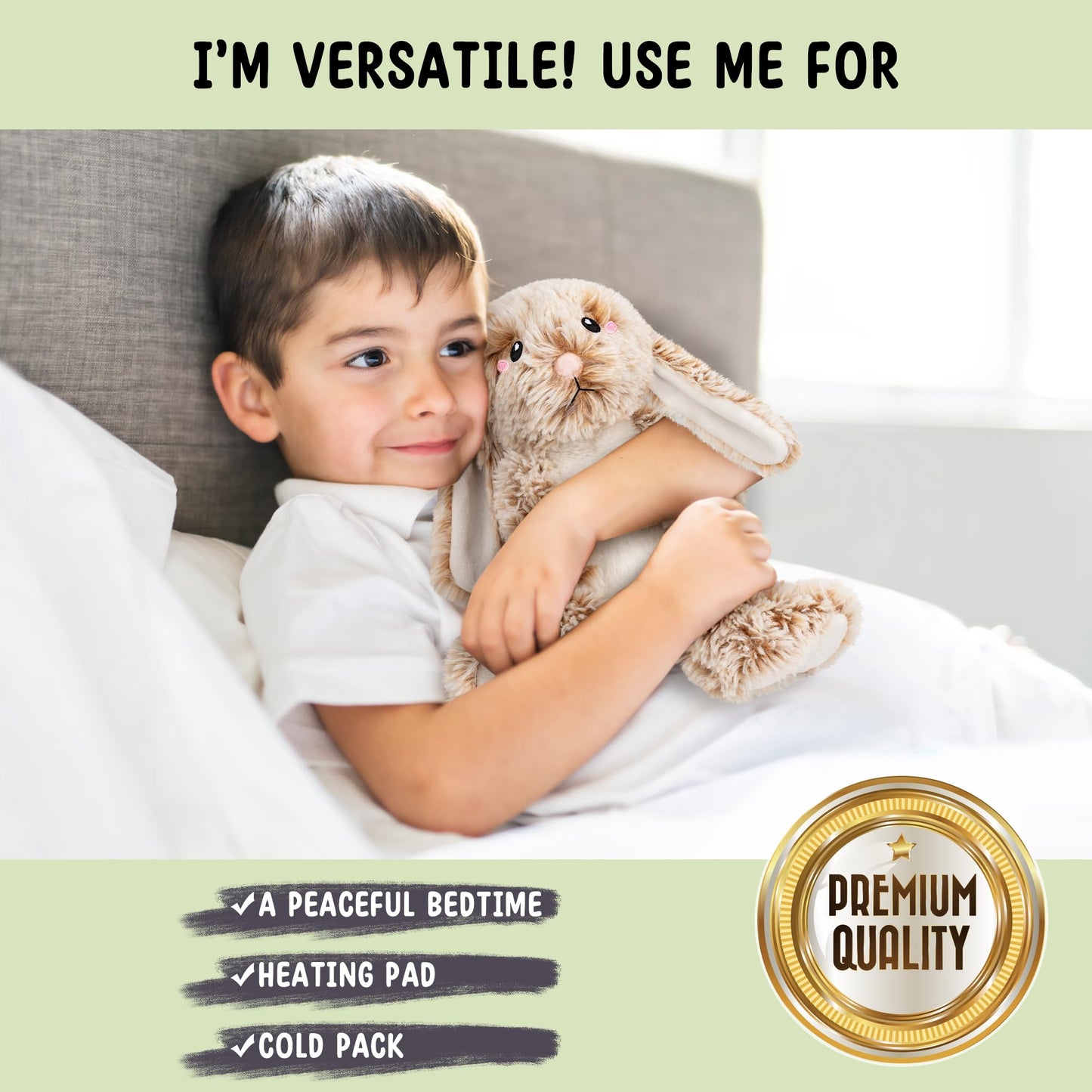 Happy Fuel Bunny: Microwavable Weighted Plush (1.5 lb) Unscented Heating Pad for Cozy Comfort