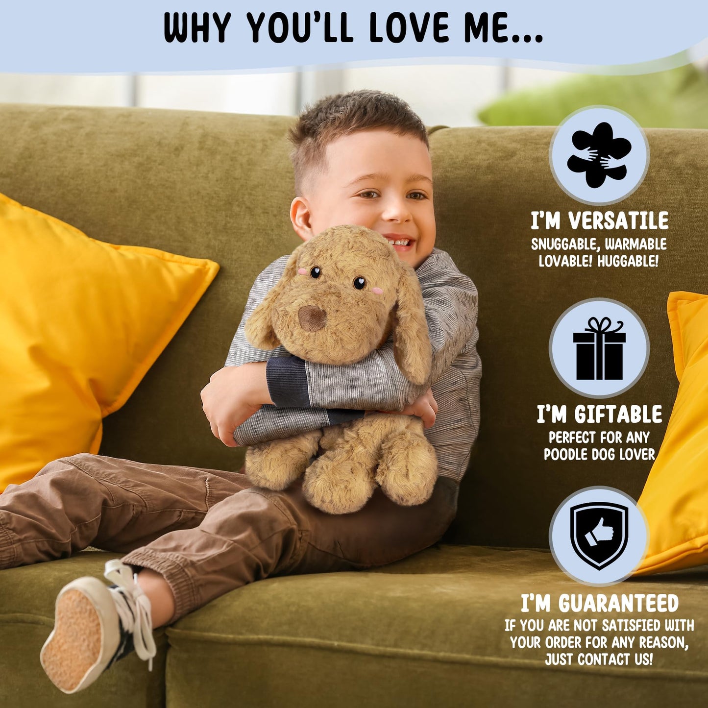 Happy Fuel Goldendoodle Plush – 1.5 lb Microwavable Weighted Heating Pad
