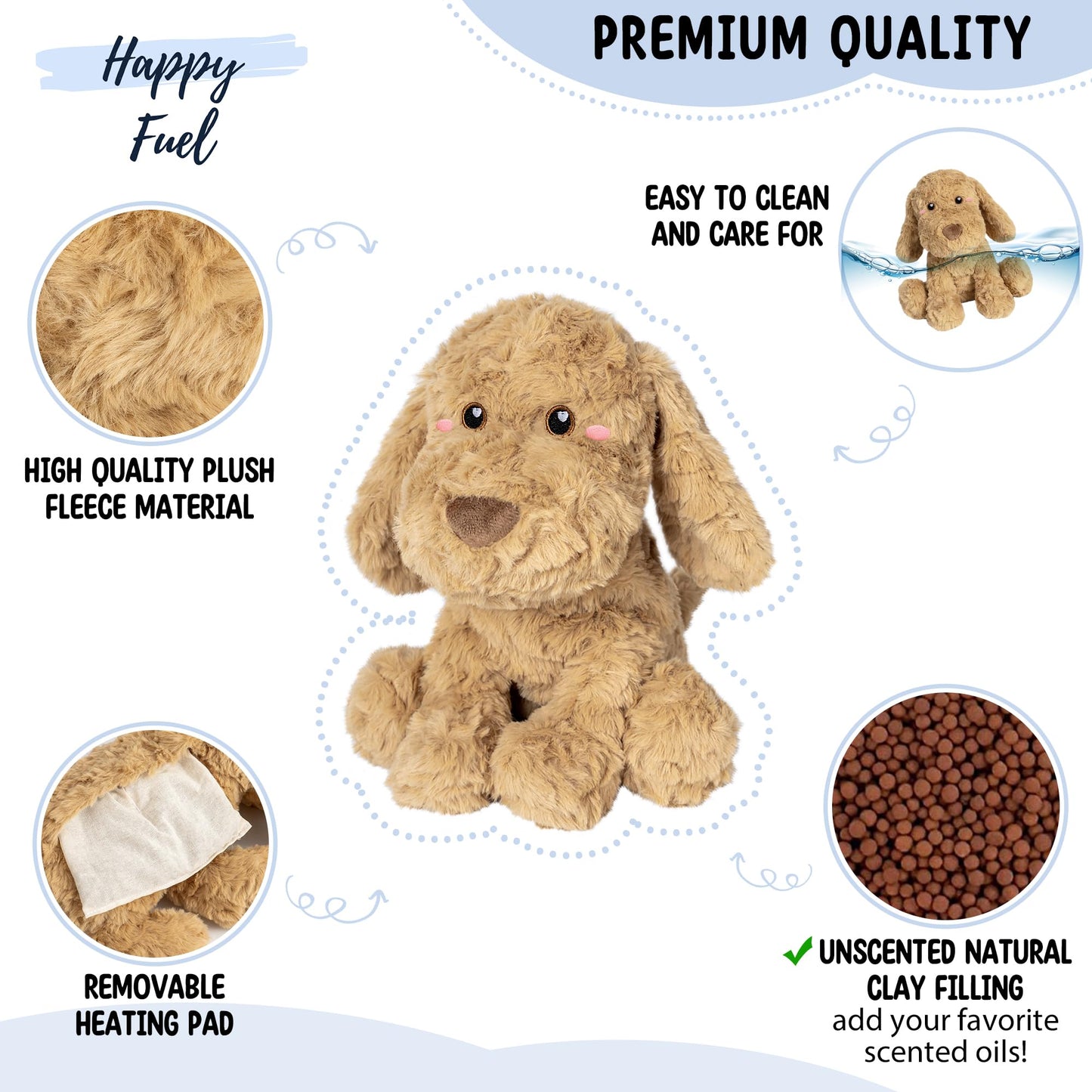 Happy Fuel Goldendoodle Plush – 1.5 lb Microwavable Weighted Heating Pad