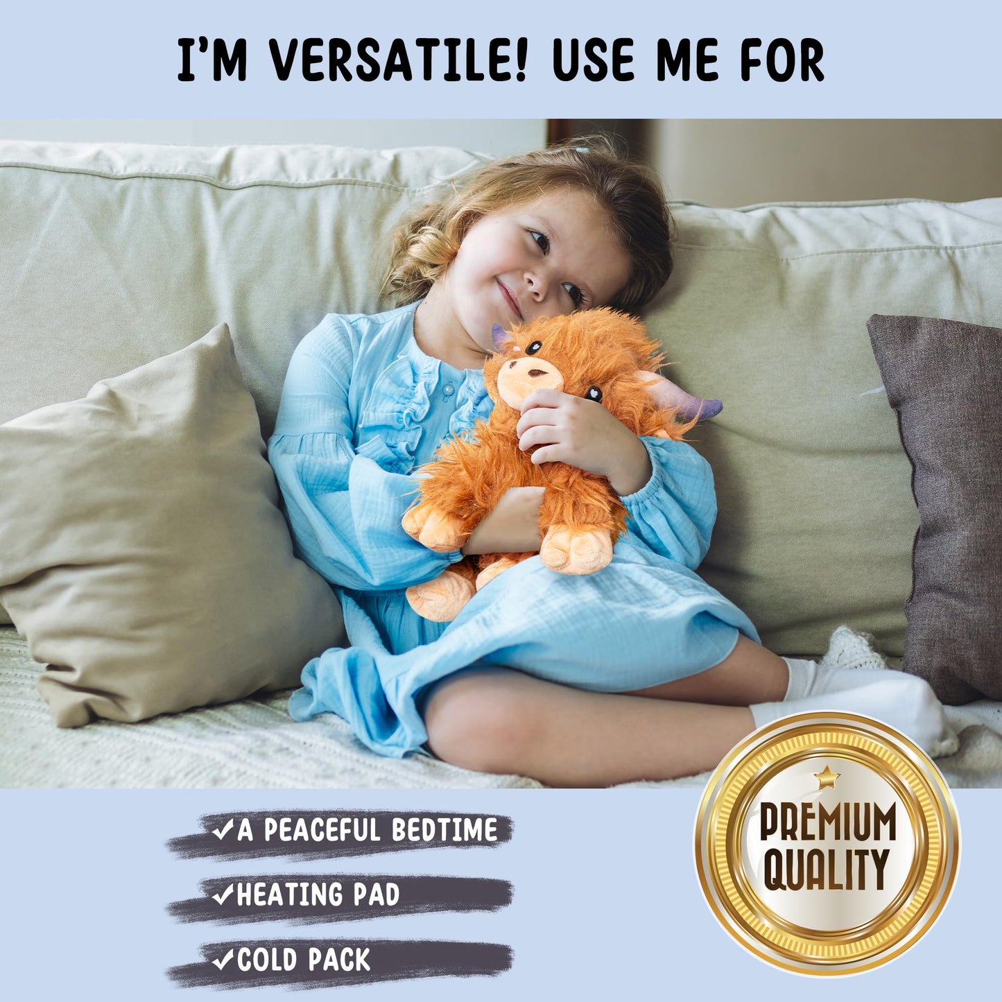 Happy Fuel Highland Cow Microwavable Heating Pad – Unscented 1.5lb Plush Cozy Pillow for Women & Kids