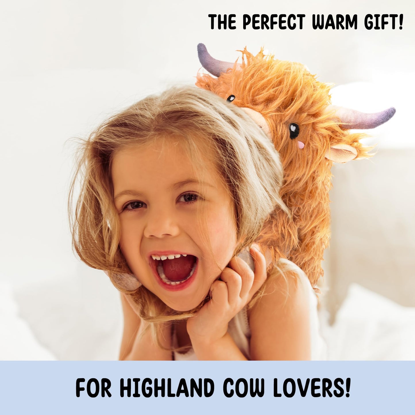 Happy Fuel Highland Cow Microwavable Heating Pad – Unscented 1.5lb Plush Cozy Pillow for Women & Kids