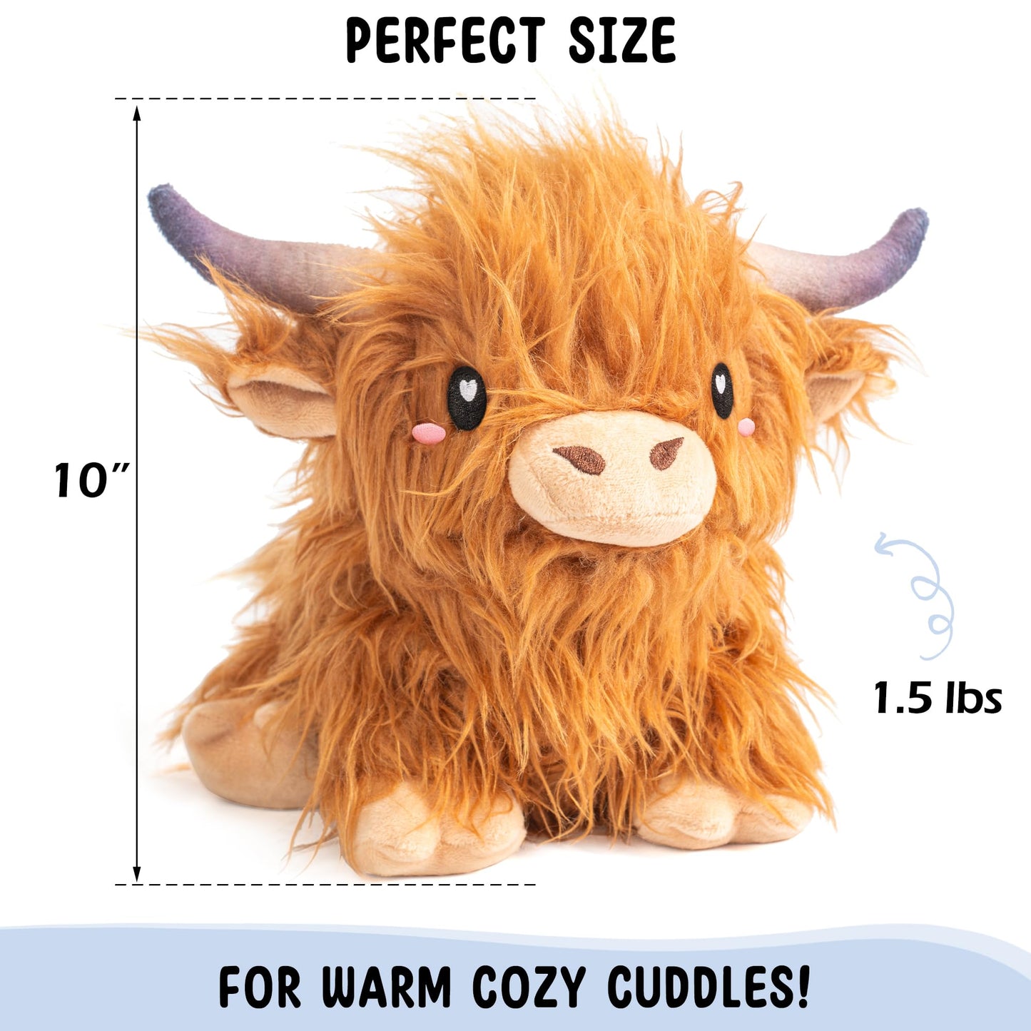 Happy Fuel Highland Cow Microwavable Heating Pad – Unscented 1.5lb Plush Cozy Pillow for Women & Kids