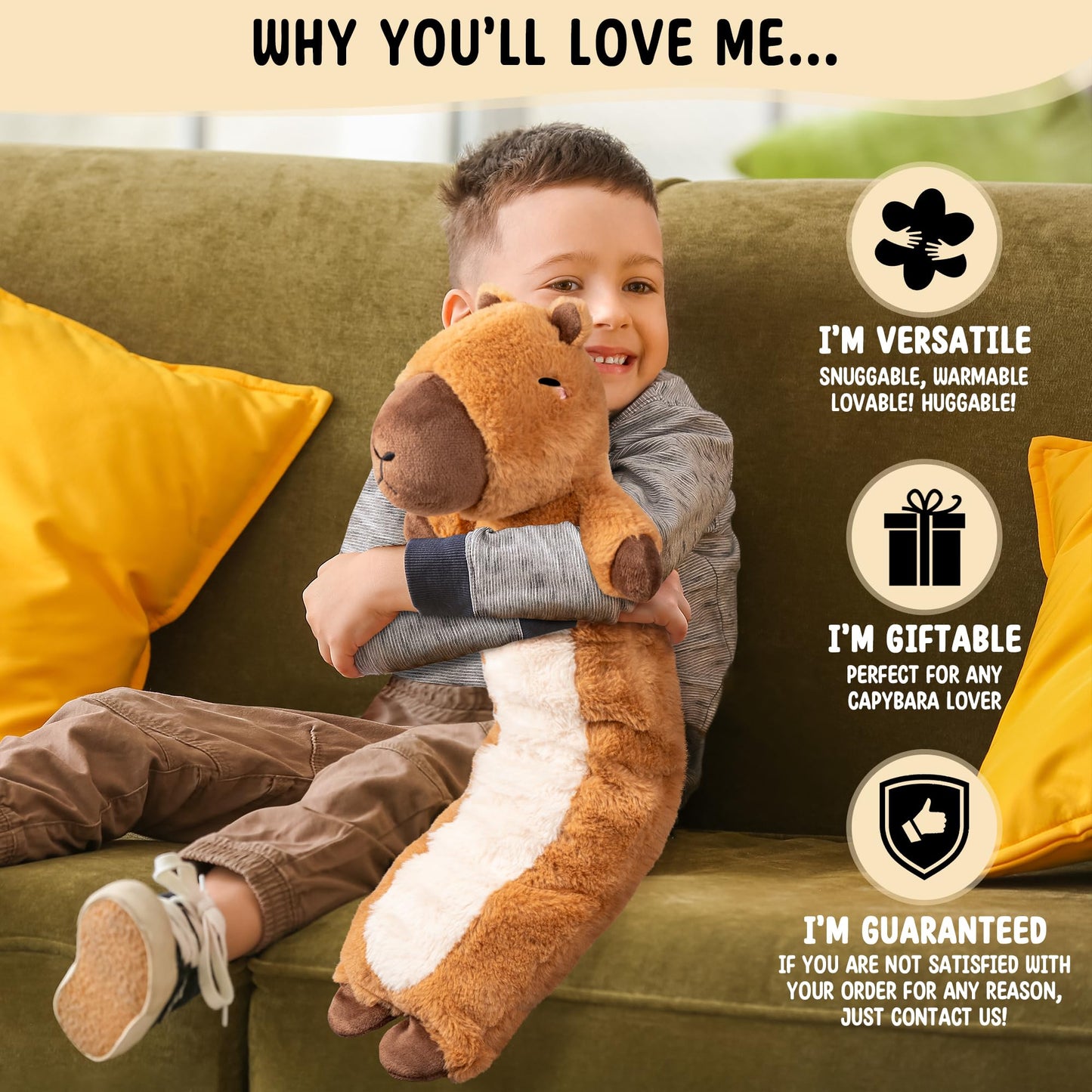 Happy Fuel Capybara Weighted Plush – Microwavable, Unscented Heatable Toy