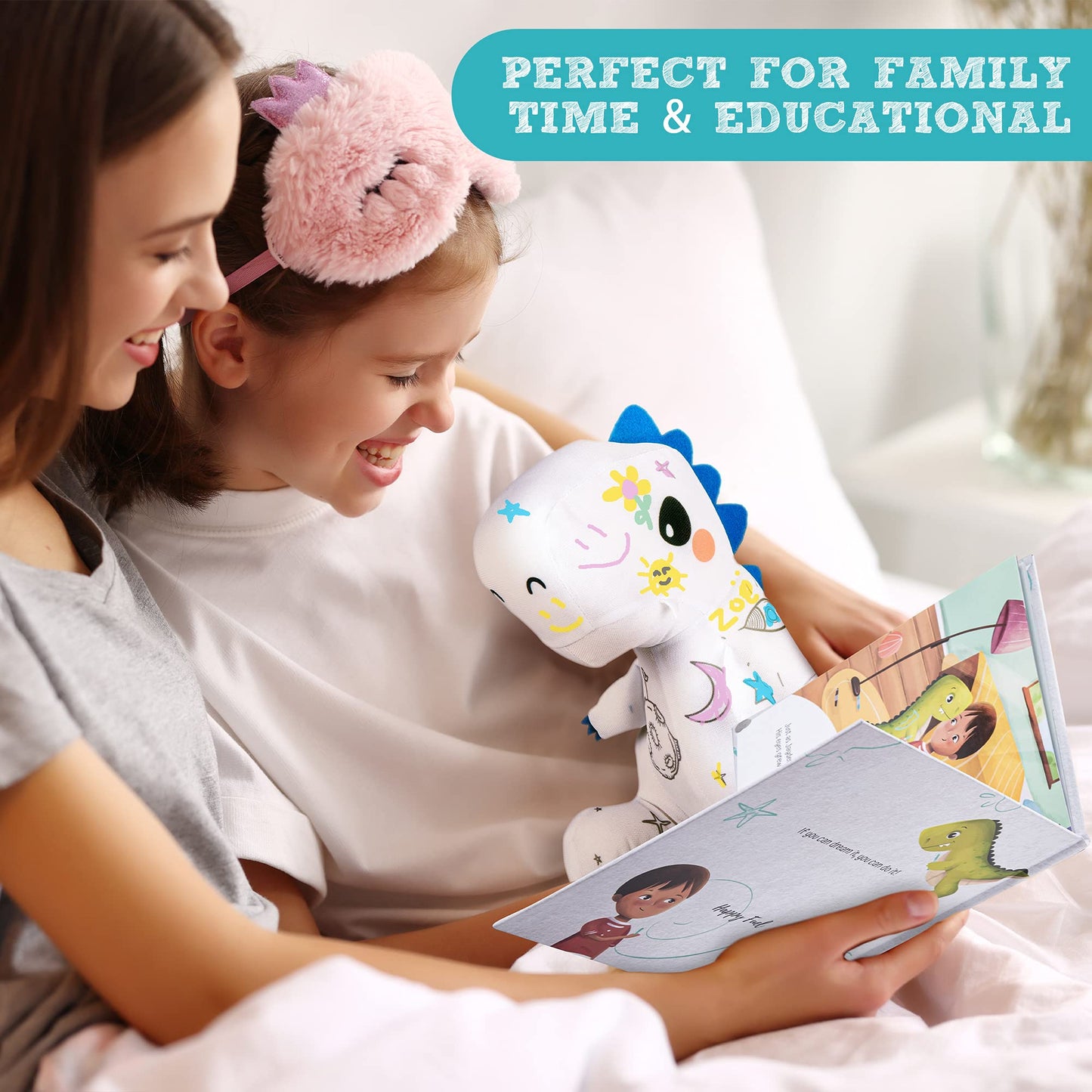 Happy Fuel T-Rex Plush Coloring Gift Set – Washable Dino Doll, Coloring Kit & Storybook