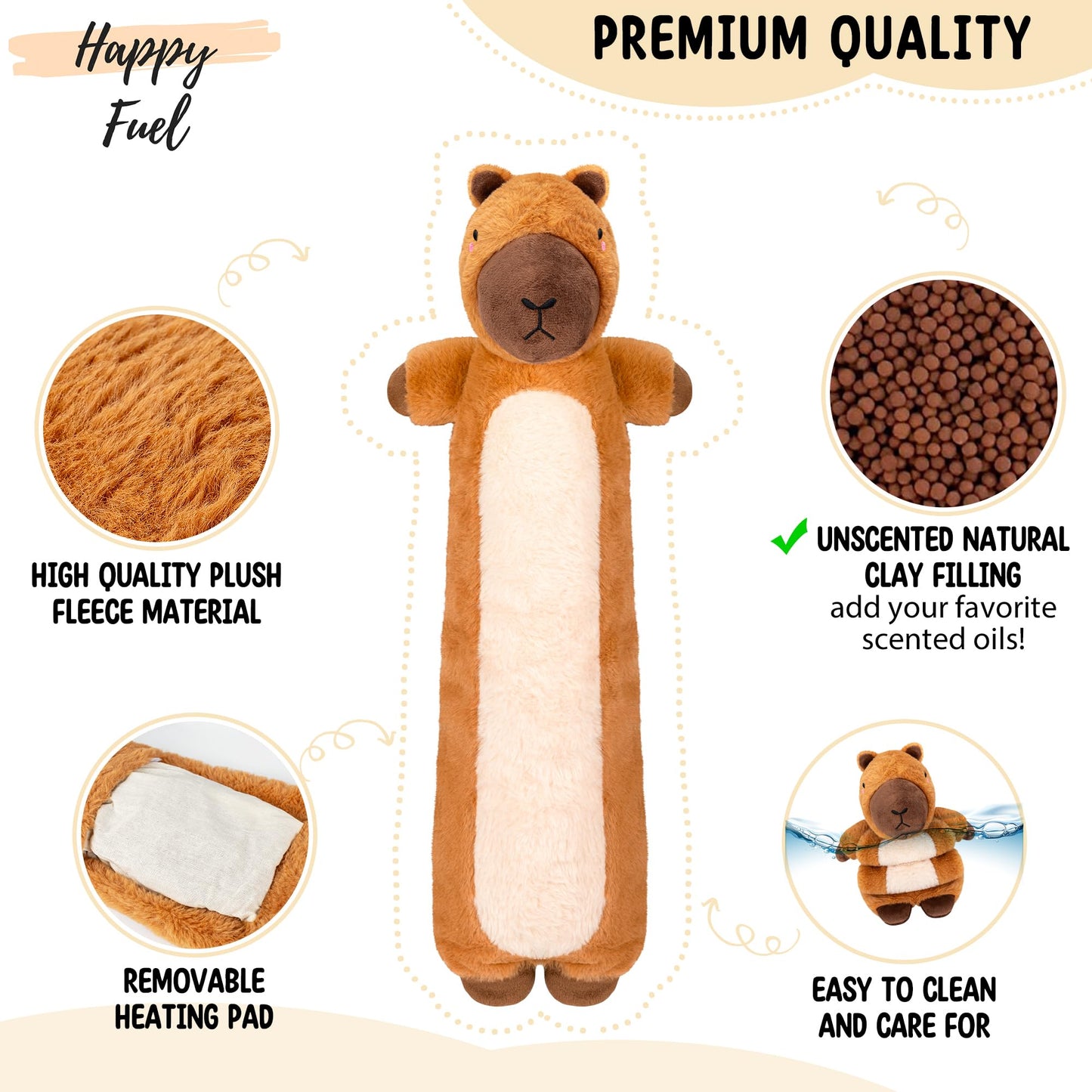 Happy Fuel Capybara Weighted Plush – Microwavable, Unscented Heatable Toy