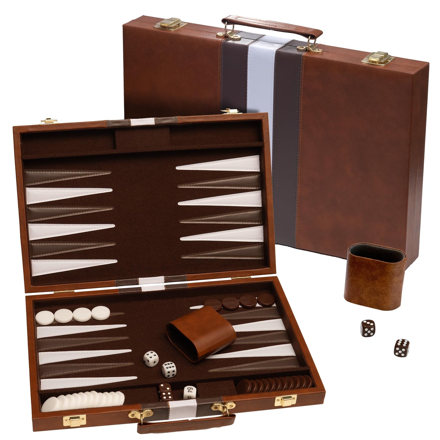 Happy Hippo Deluxe Backgammon Set – Leather-Like Case, Felt Interior, 18-Inch Board