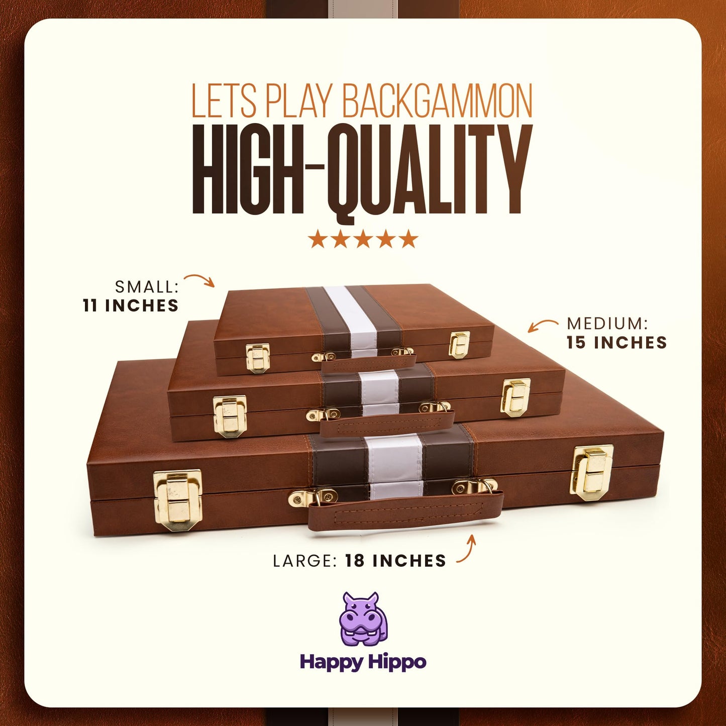 Happy Hippo Deluxe Backgammon Set – Leather-Like Case, Felt Interior, 18-Inch Board