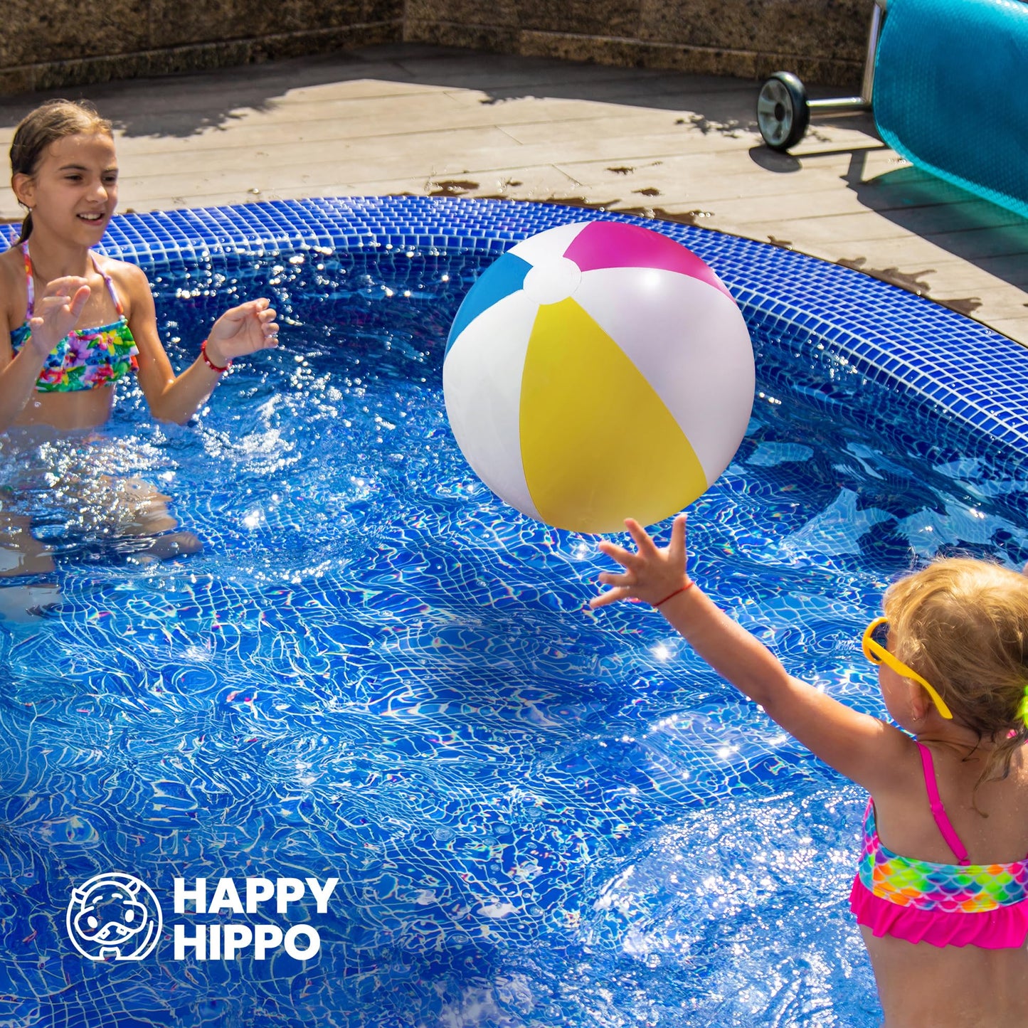 Happy Hippo 22-Inch Beach Ball Pack of 3 - Pastel Rainbow Inflatable Pool Toys