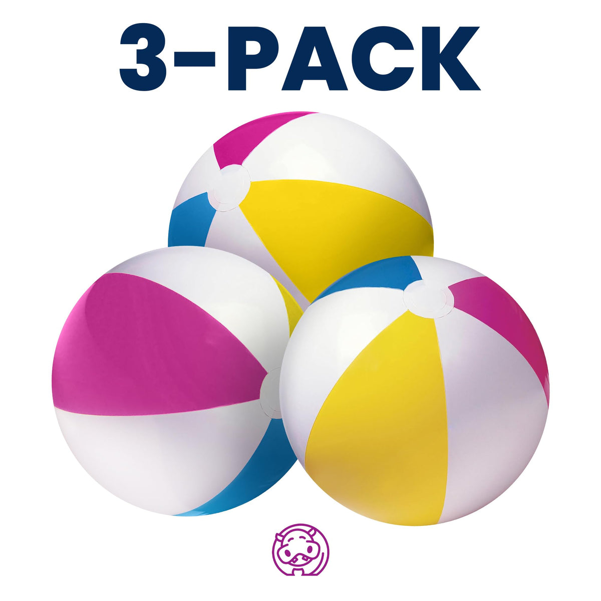 Happy Hippo 22-Inch Beach Ball Pack of 3 - Pastel Rainbow Inflatable Pool Toys
