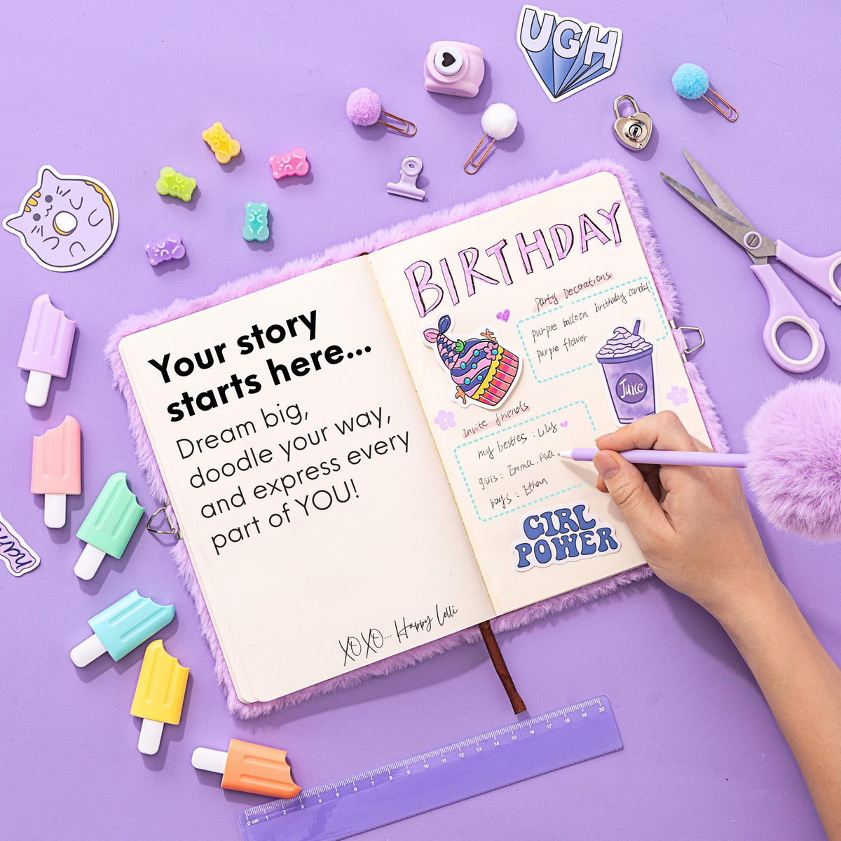 HAPPY LOLLI Purple LolliME DIY Journal Kit – 300+ Pieces, Lockable Diary, Gift Box