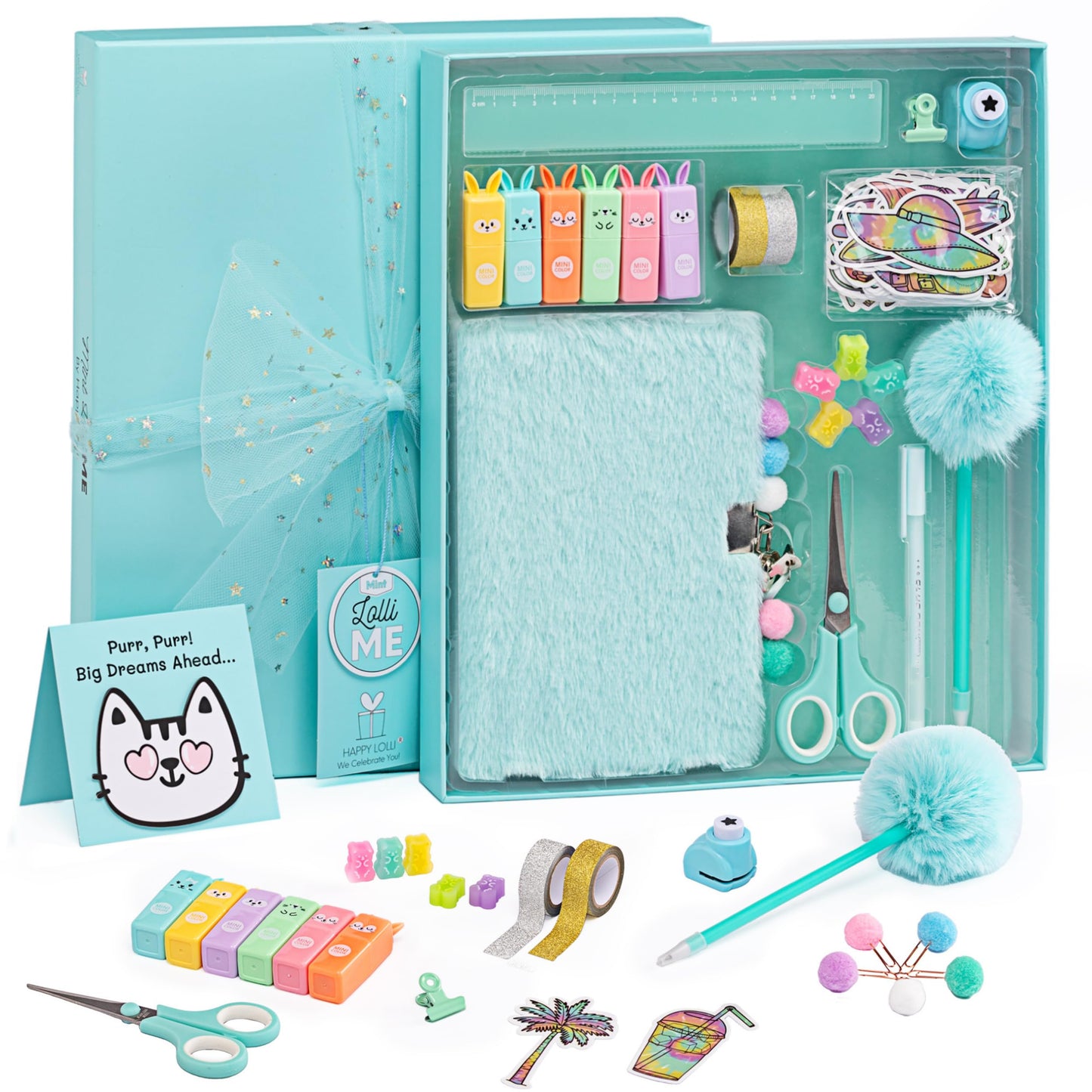 HAPPY LOLLI Mint LolliME DIY Journal Kit for Girls – 300+ Pieces, Lockable Diary, Markers & Stickers