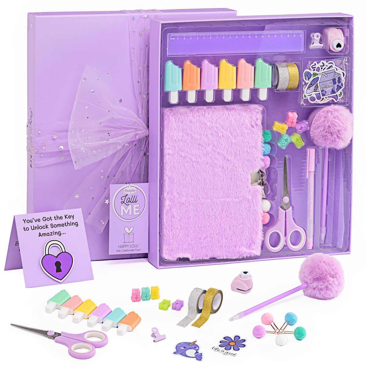 HAPPY LOLLI Purple LolliME DIY Journal Kit – 300+ Pieces, Lockable Diary, Gift Box