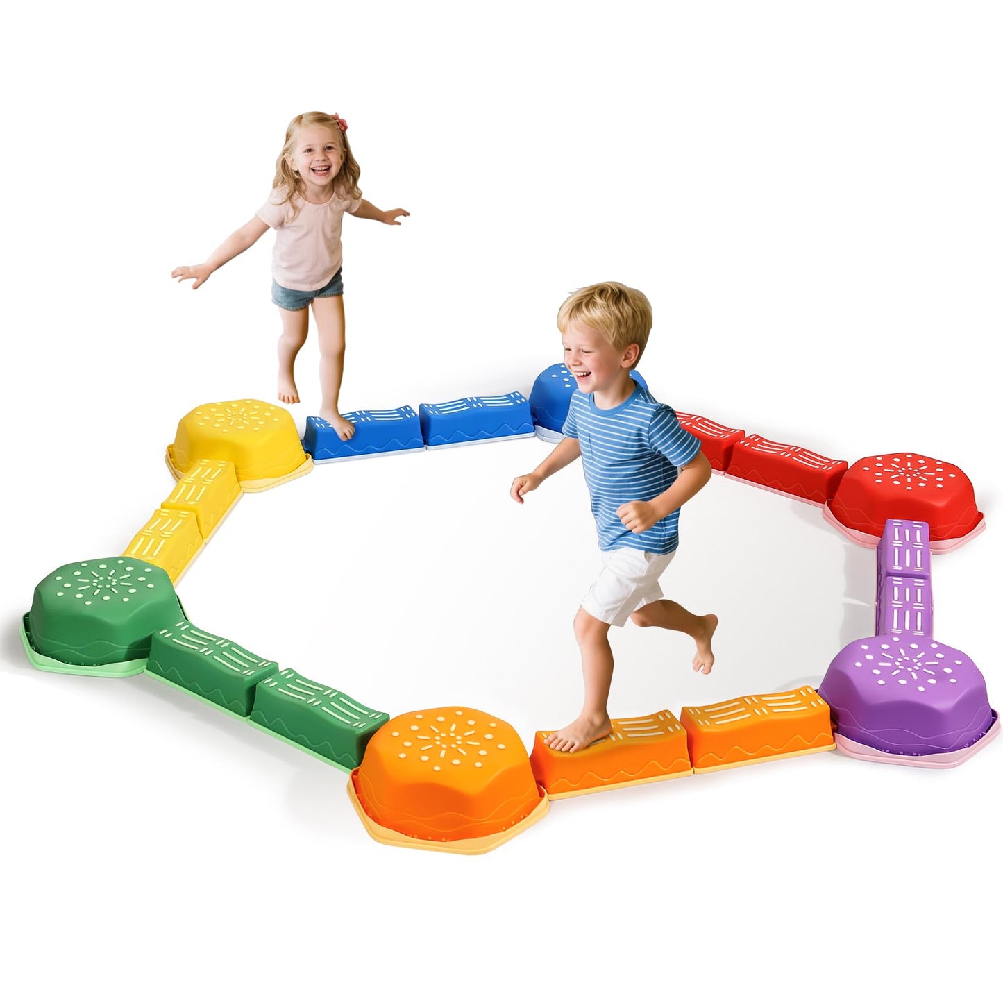 HappyField Balance Beam for Kids – 18-Piece Non-Slip Stepping Stones Obstacle Course (Green)
