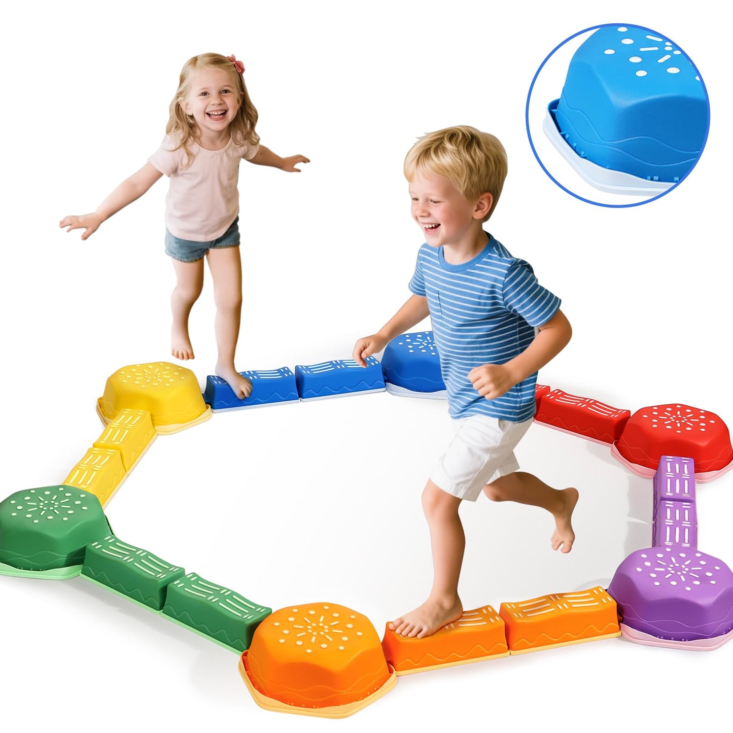 HappyField Balance Beam for Kids – 18-Piece Non-Slip Stepping Stones Obstacle Course (Green)