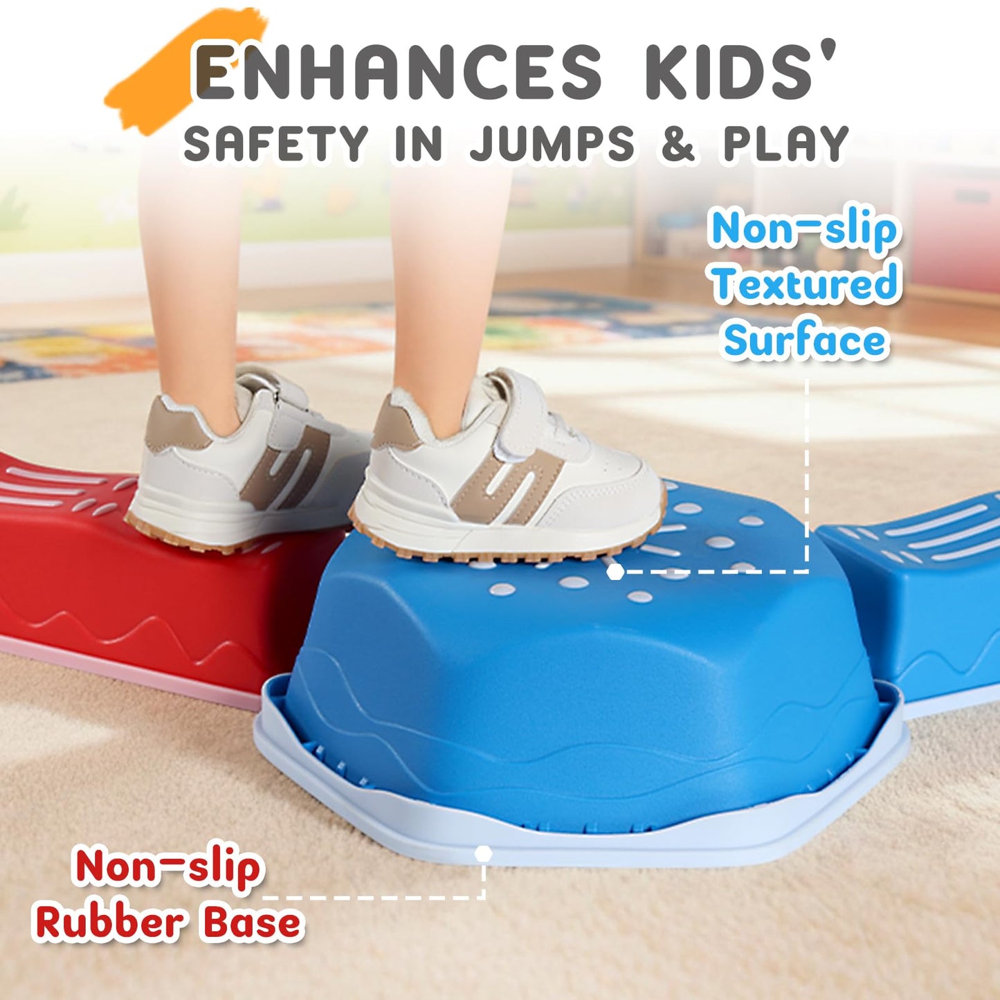 HappyField Balance Beam for Kids – 18-Piece Non-Slip Stepping Stones Obstacle Course (Green)
