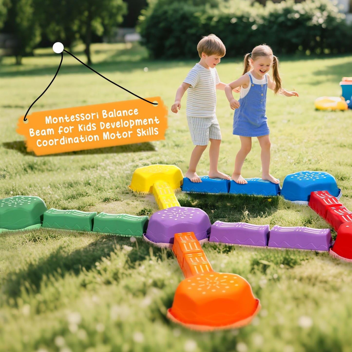 HappyField Balance Beam for Kids – 18-Piece Non-Slip Stepping Stones Obstacle Course (Green)