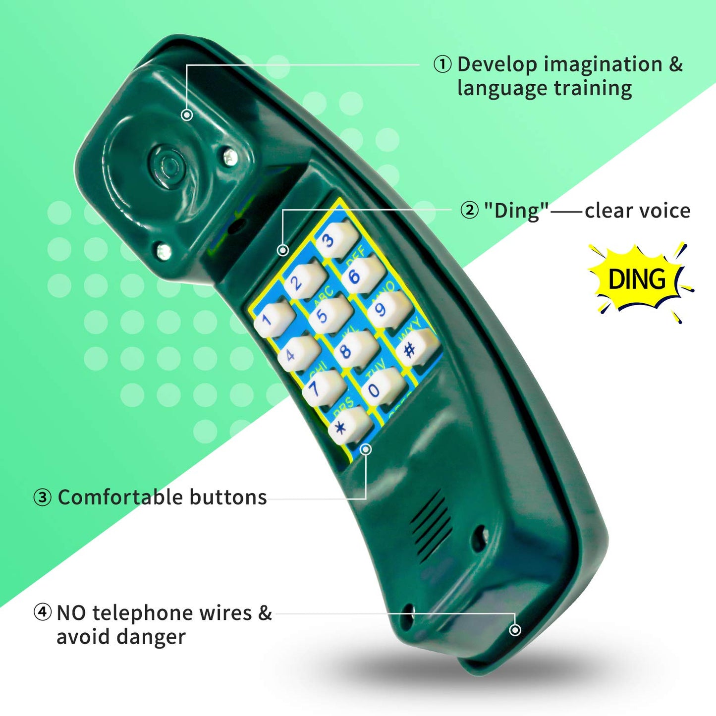 HAPPYPIE Toy Phone for Kids – Pretend Play Learning Phone (Green)