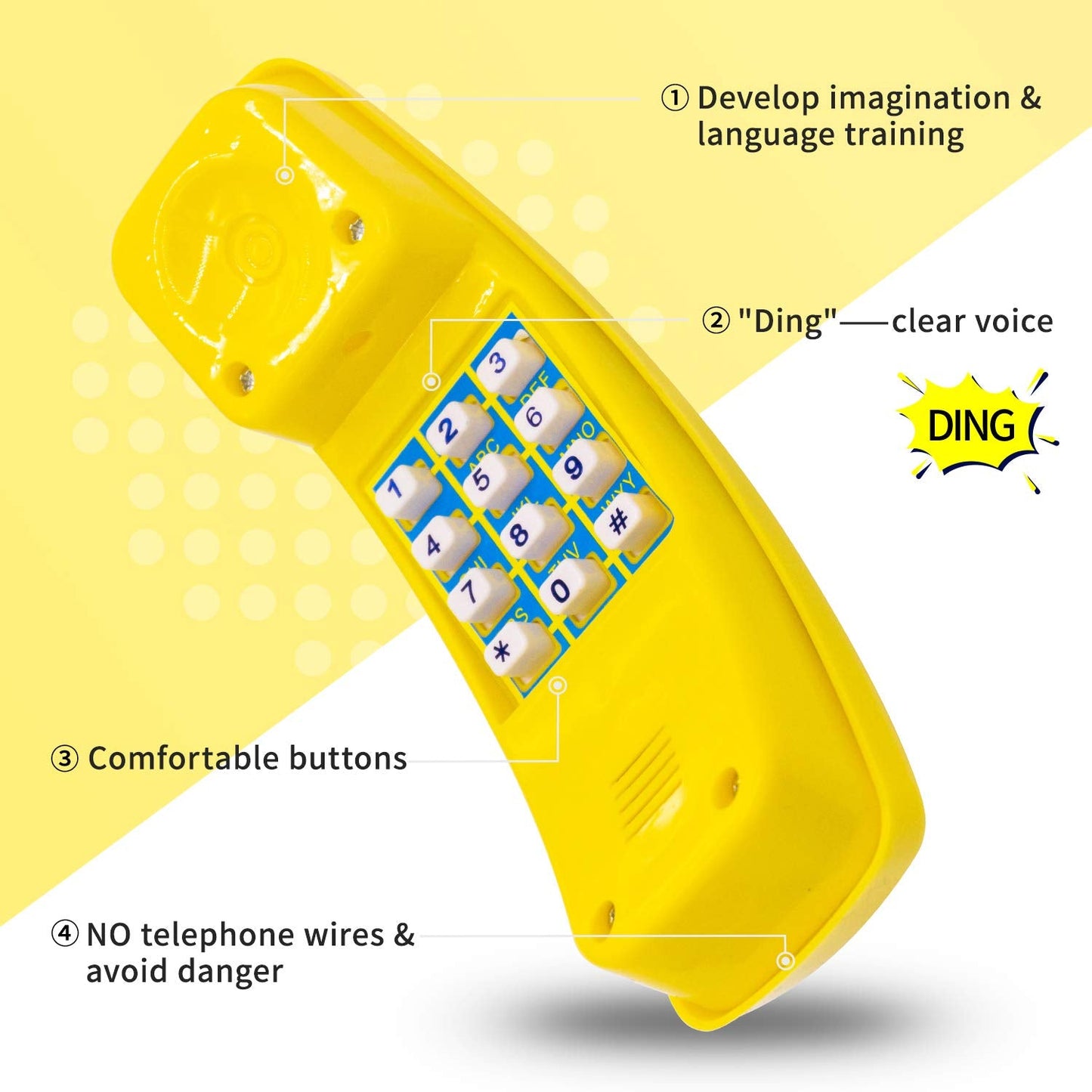 HAPPYPIE Toy Phone for Kids - Pretend Play & Learning (Yellow)
