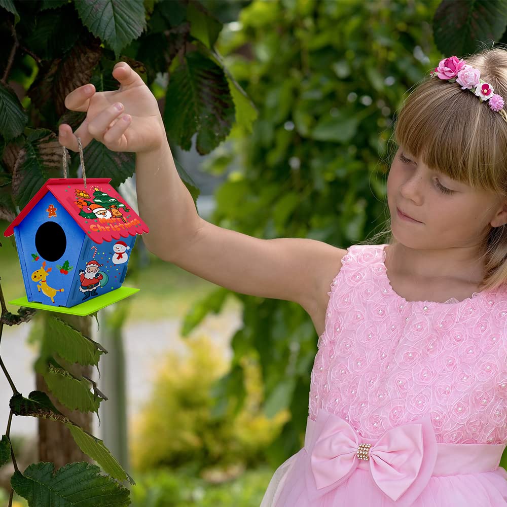 hapray 12 Pack Bird House Kit — DIY Wooden Crafts for Kids (Paints & Brushes Included)