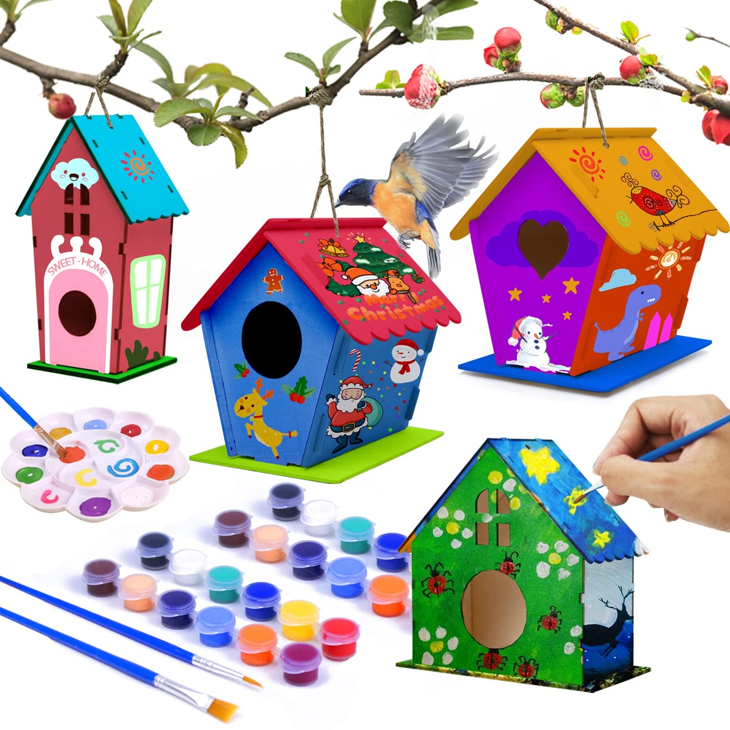 hapray 4 Pack Bird House Crafts Kit for Kids Ages 5-12 | Build, Paint & Create DIY Birdhouses