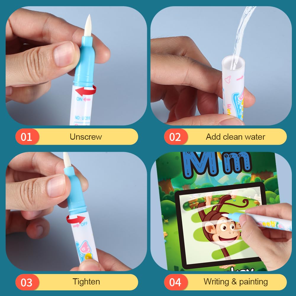 HAPTIME Water Coloring Cards for Toddlers – Mess-Free Aqua Painting & ABC Learning