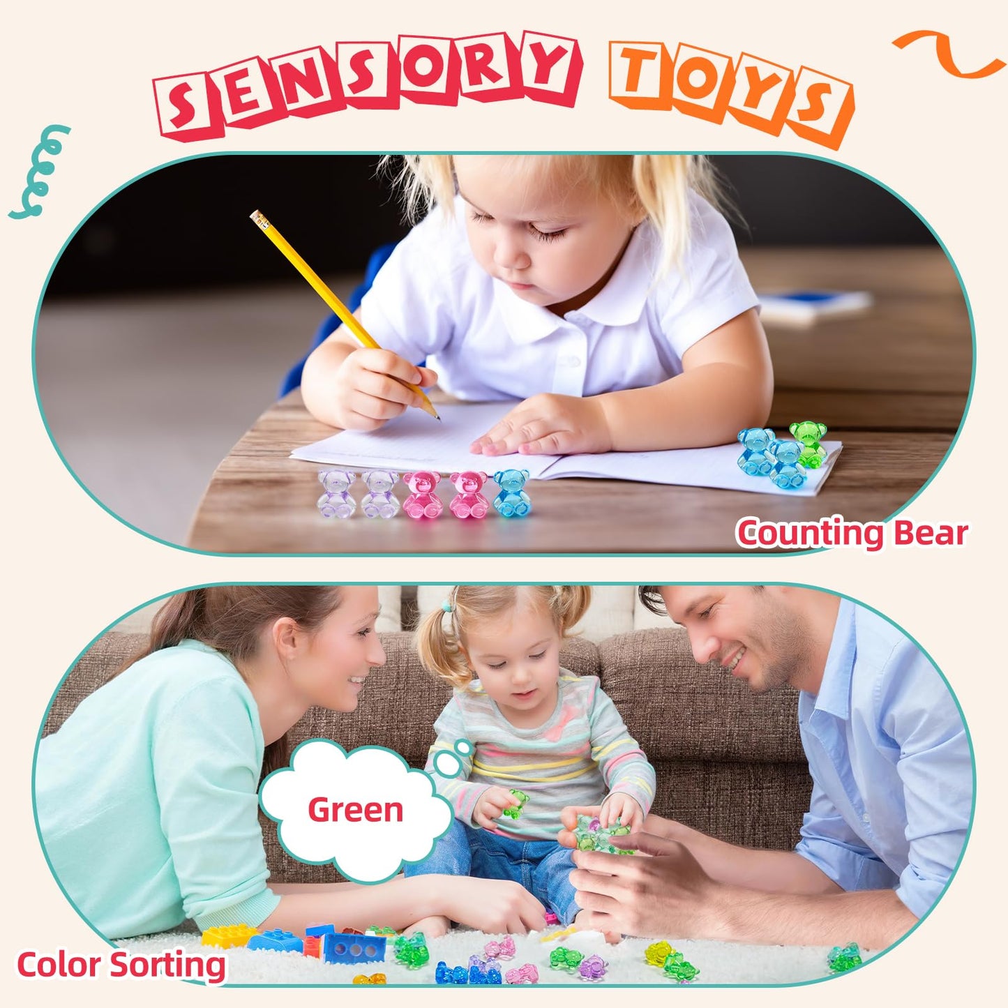 HAPTIME 240 Pcs Valentines Bears & Mini Resin Animals | Counting Bears & Tiny Figurines
