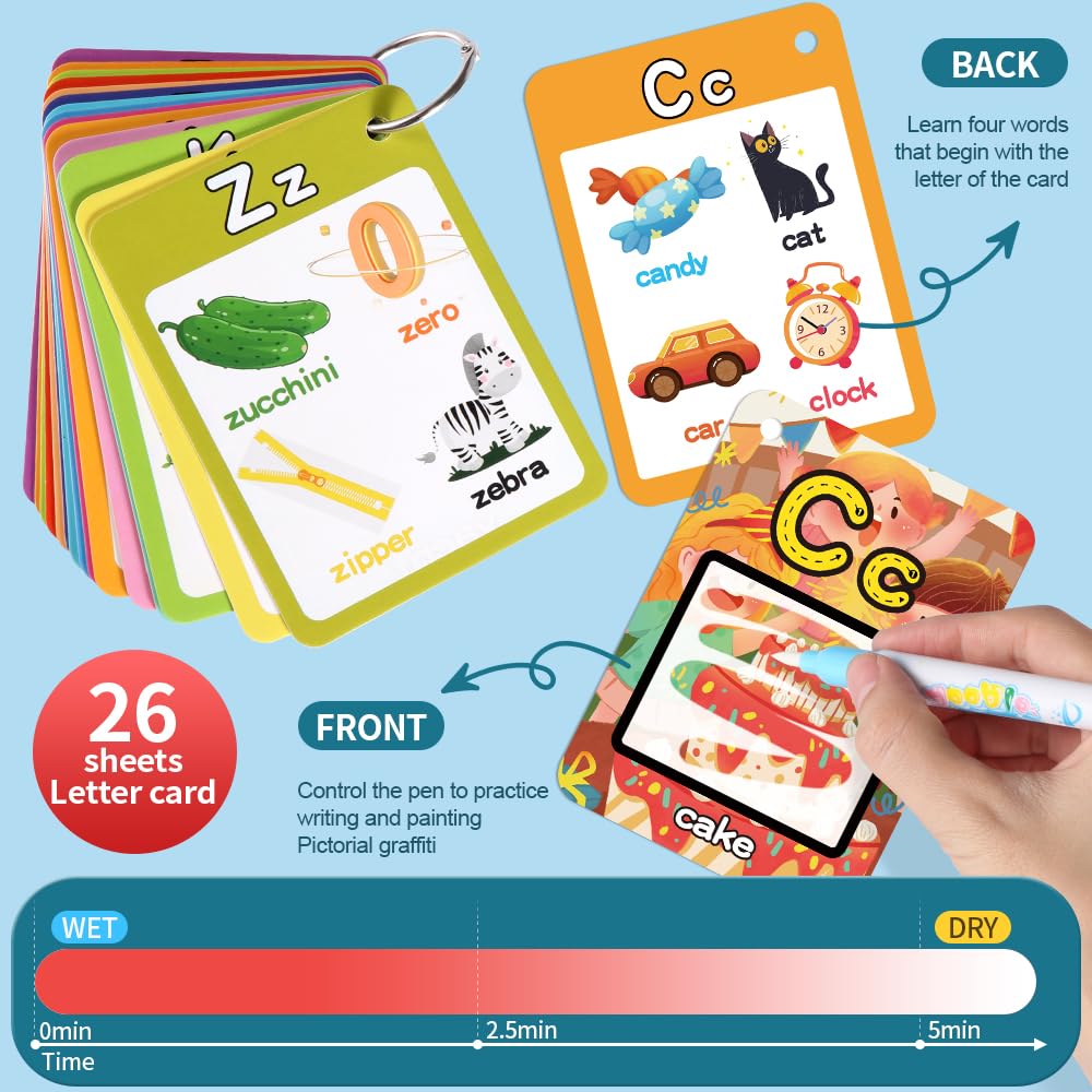 HAPTIME Water Coloring Cards for Toddlers – Mess-Free Aqua Painting & ABC Learning
