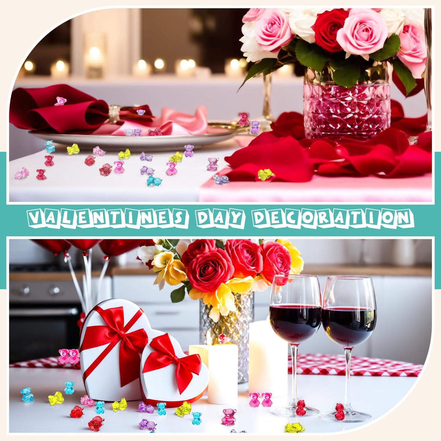 HAPTIME 240 Pcs Valentines Bears & Mini Resin Animals | Counting Bears & Tiny Figurines