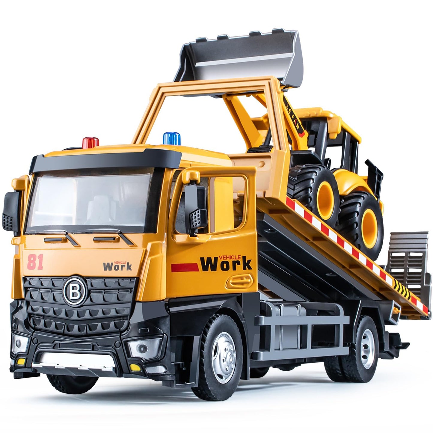 HAPYAD Tow Truck Toy: Metal Cab, Friction-Powered with Lights & Siren, 12.5-Inch Construction Vehicle