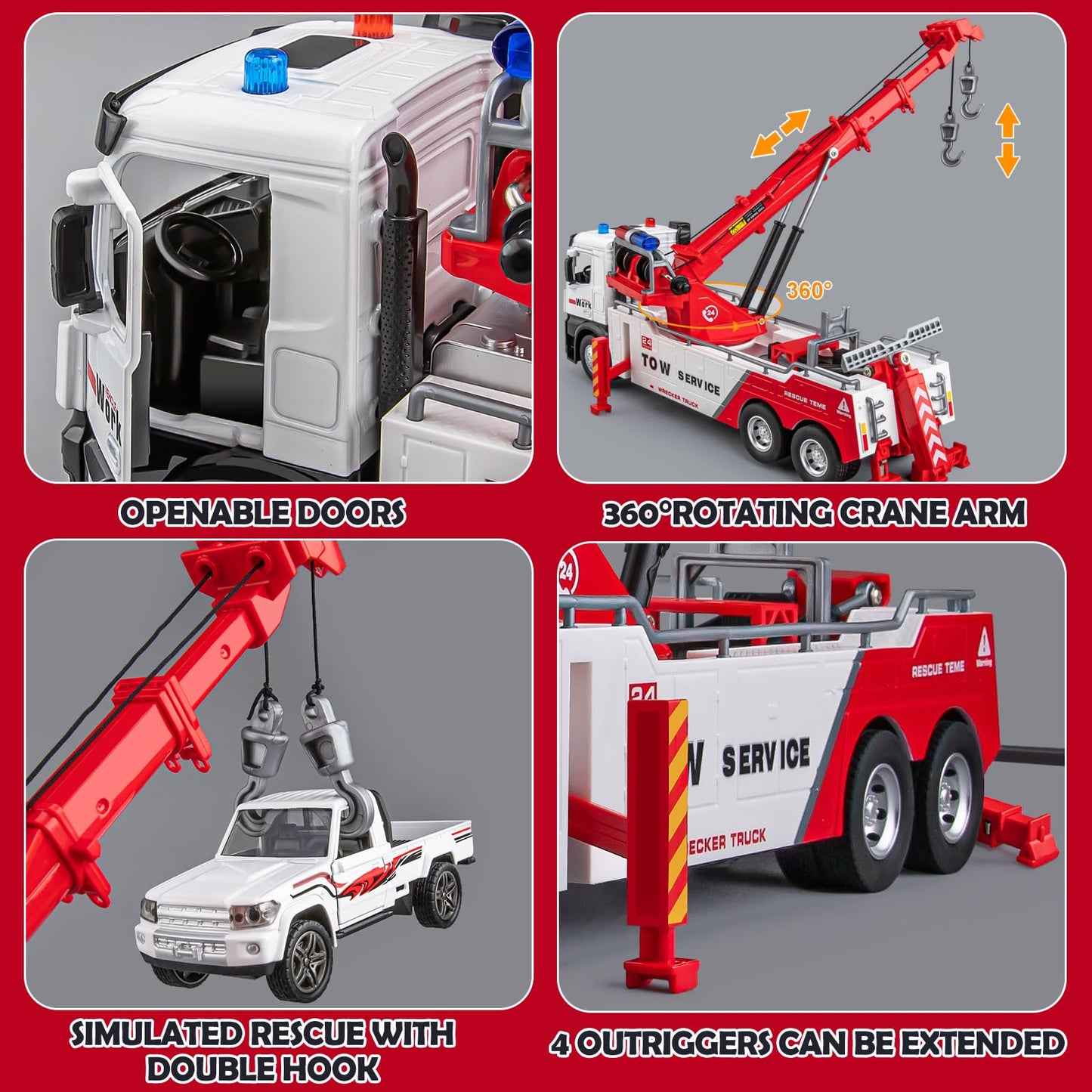 HAPYAD Tow Truck Toy with Crane – Metal Construction Vehicle for Kids