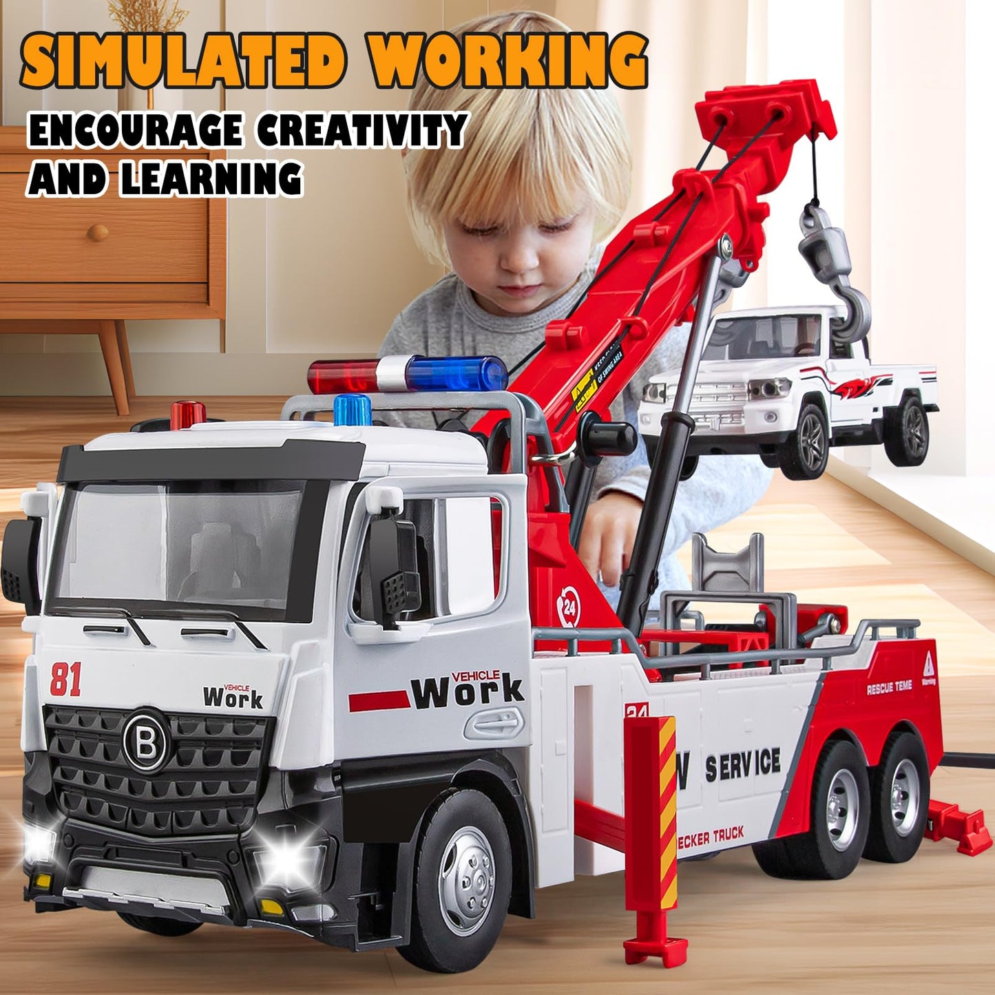 HAPYAD Tow Truck Toy with Crane – Metal Construction Vehicle for Kids