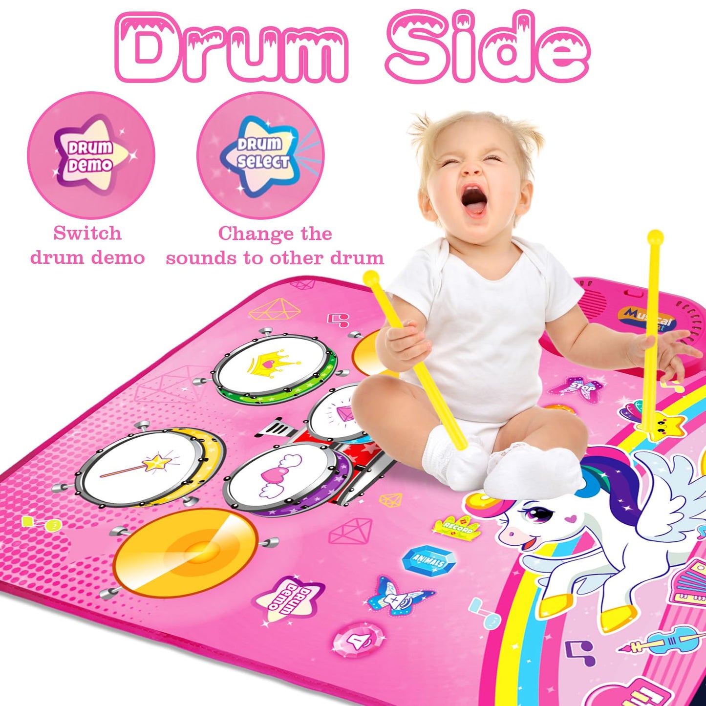 Hapyland 3-in-1 Baby Music Mat — Piano, Drum & Animal Sounds Toy for 12-18 Months