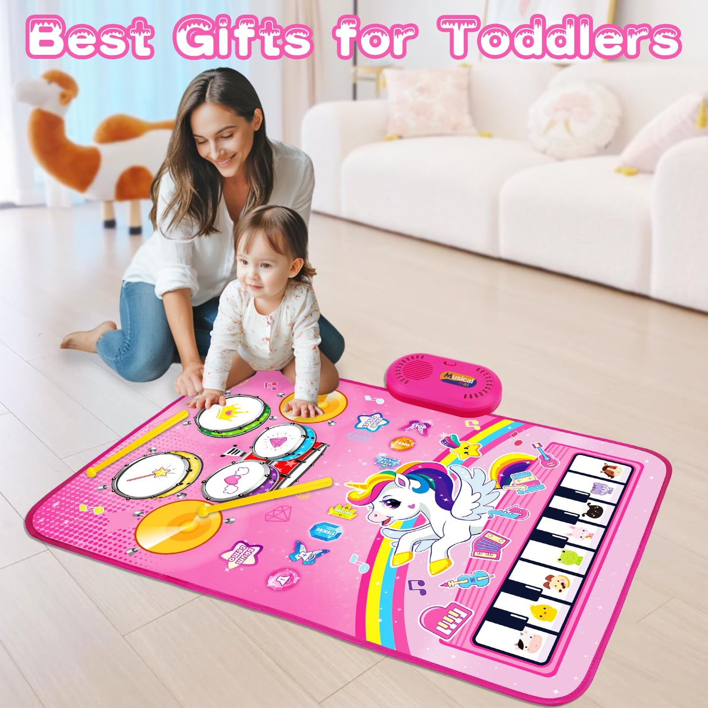 Hapyland 3-in-1 Baby Music Mat — Piano, Drum & Animal Sounds Toy for 12-18 Months