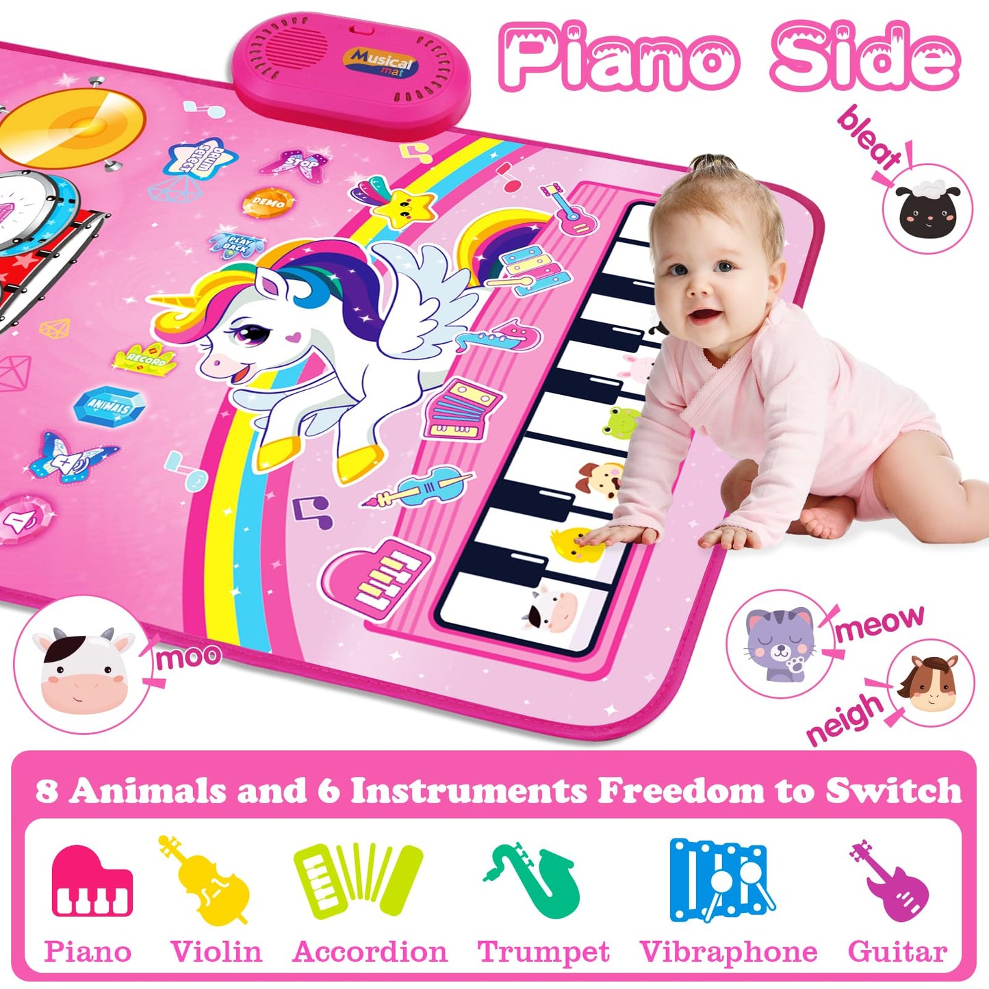 Hapyland 3-in-1 Baby Music Mat — Piano, Drum & Animal Sounds Toy for 12-18 Months