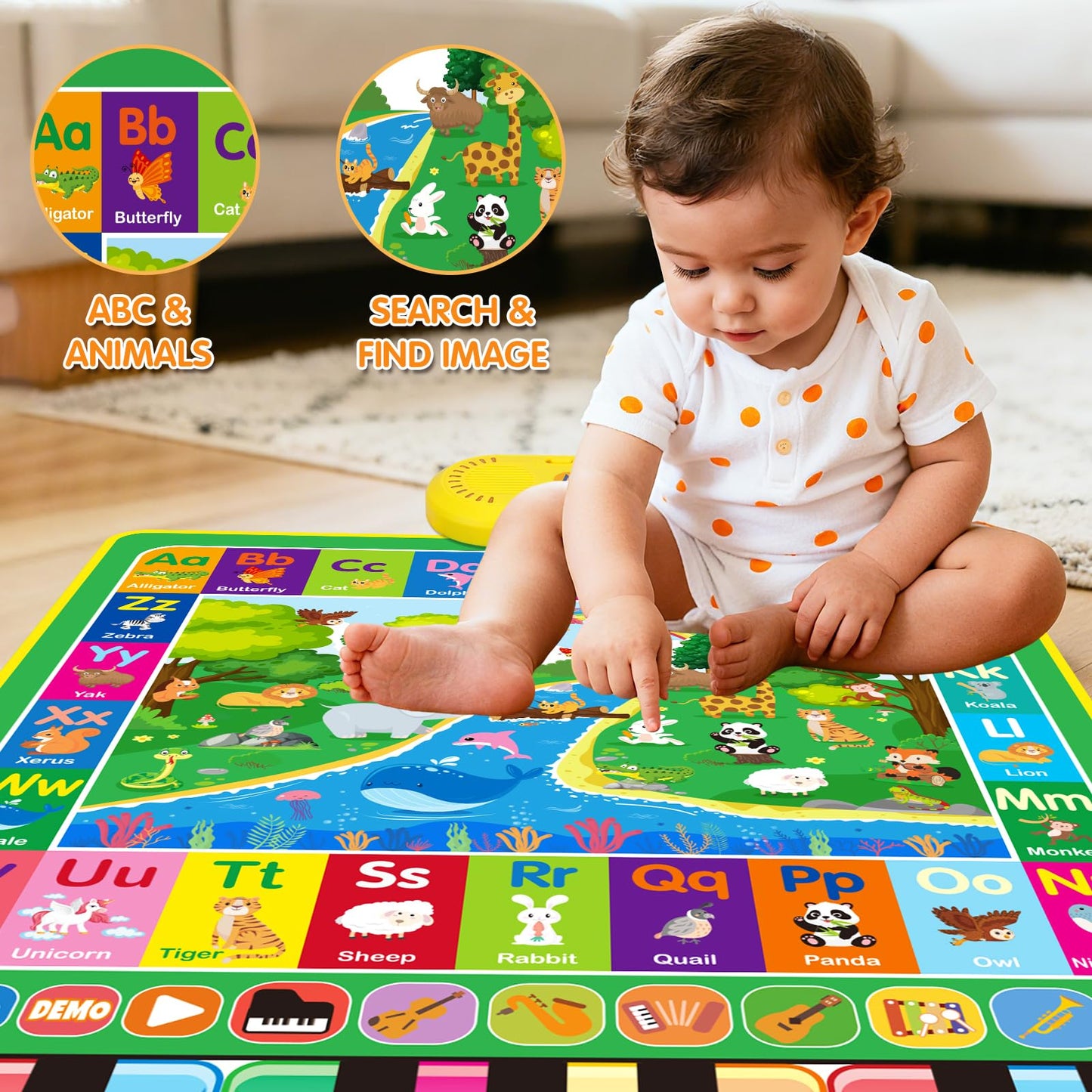 Hapyland 3-in-1 Alphabet Animal Piano Play Mat | Baby Musical Toy for 12-18 Months & 1-3 Year Olds