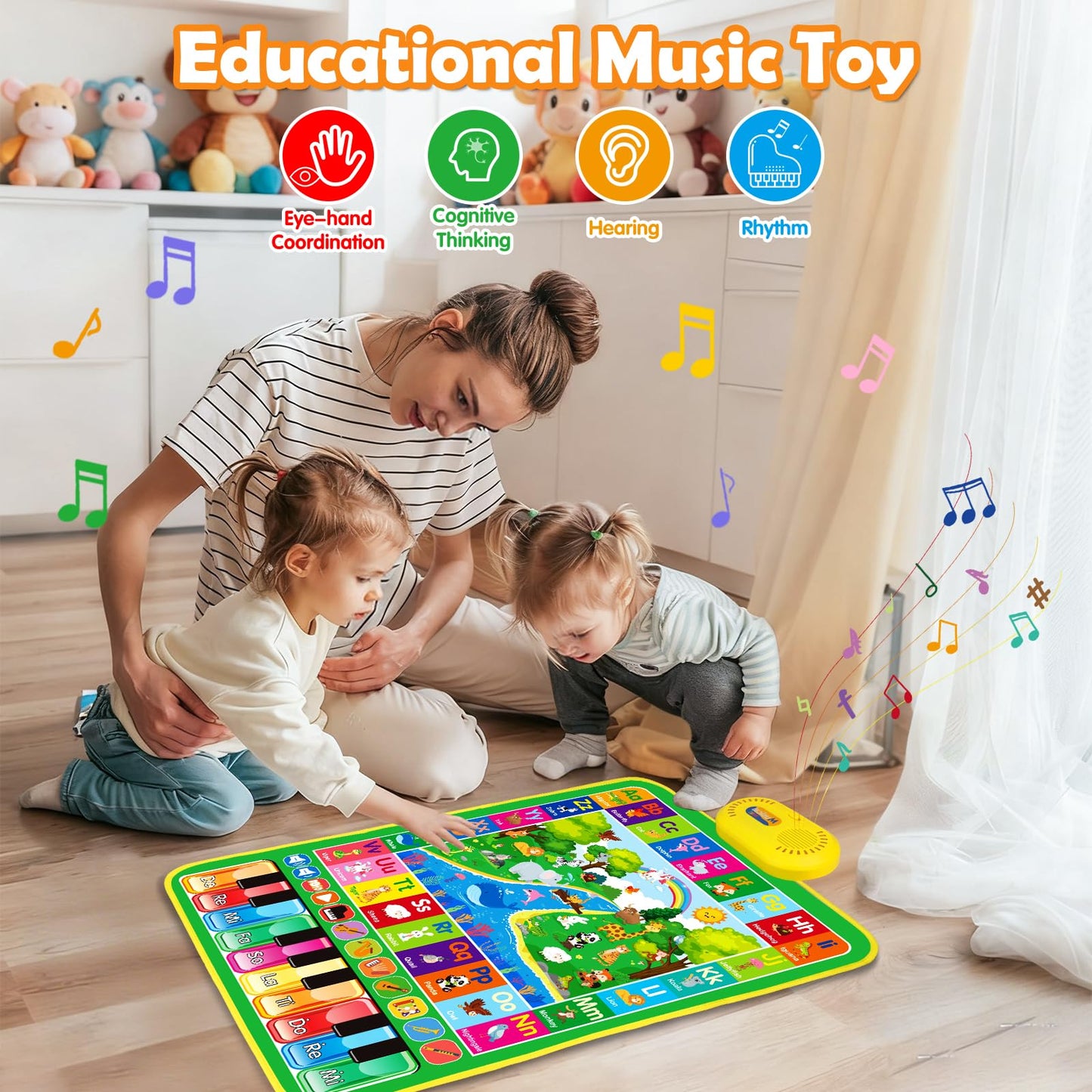 Hapyland 3-in-1 Alphabet Animal Piano Play Mat | Baby Musical Toy for 12-18 Months & 1-3 Year Olds