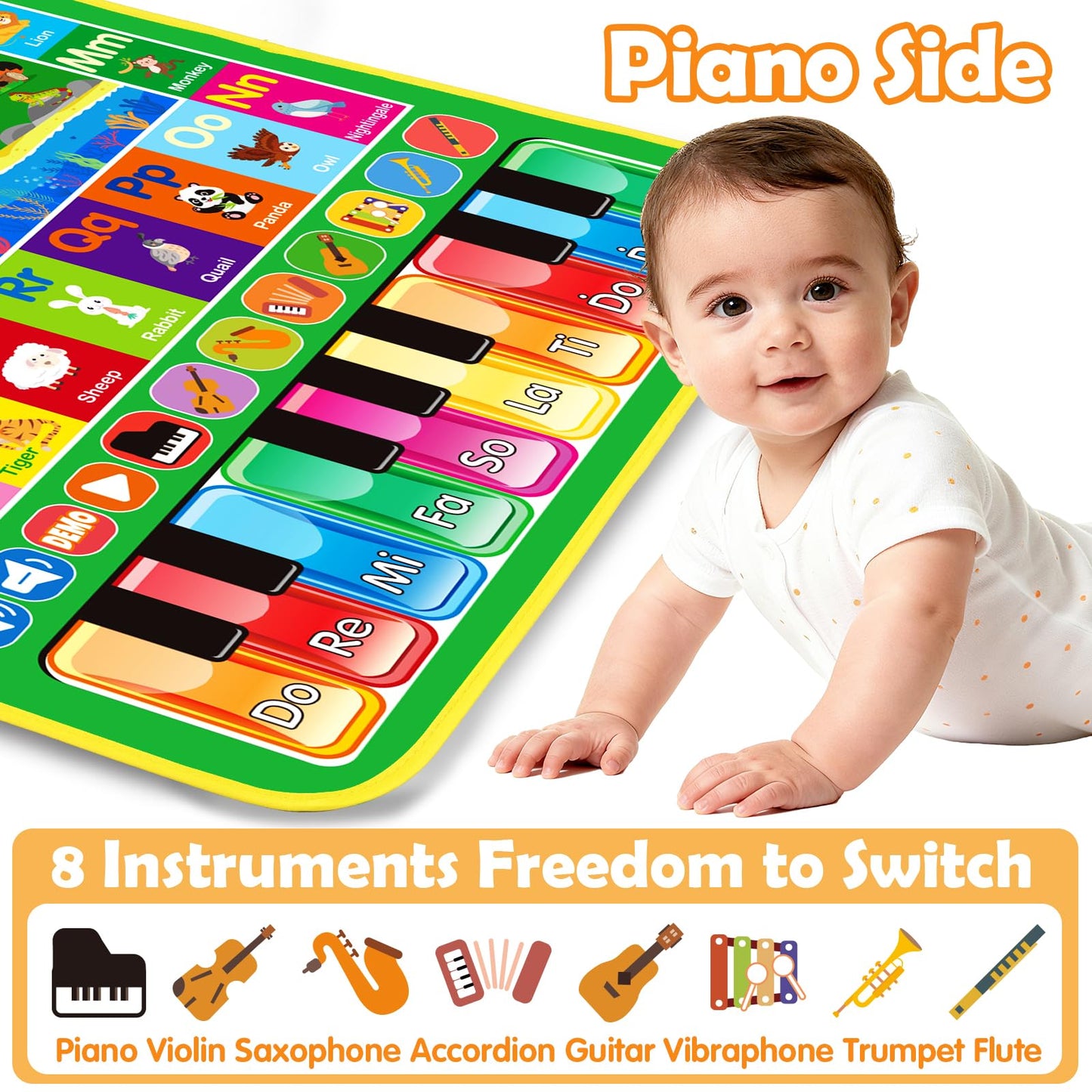 Hapyland 3-in-1 Alphabet Animal Piano Play Mat | Baby Musical Toy for 12-18 Months & 1-3 Year Olds