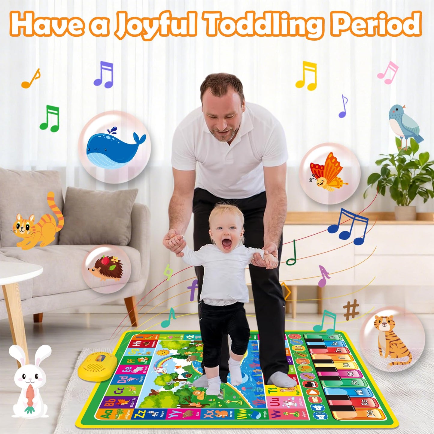 Hapyland 3-in-1 Alphabet Animal Piano Play Mat | Baby Musical Toy for 12-18 Months & 1-3 Year Olds