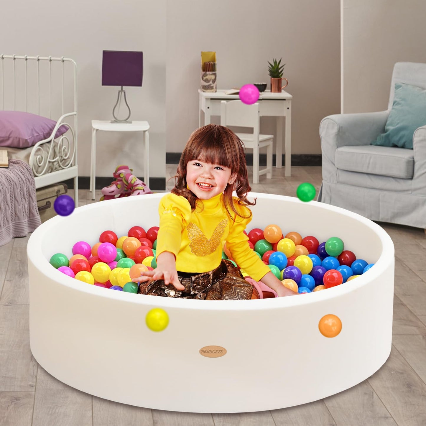 HARBOLLE Baby Ball Pit 47.2-Inch Diameter Soft Memory Foam Inner Easy 2-Part Setup
