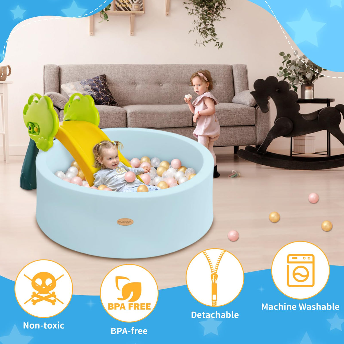 HARBOLLE Baby Ball Pit 35.4in - Soft Memory Foam Play Area for Babies, Toddlers & Kids