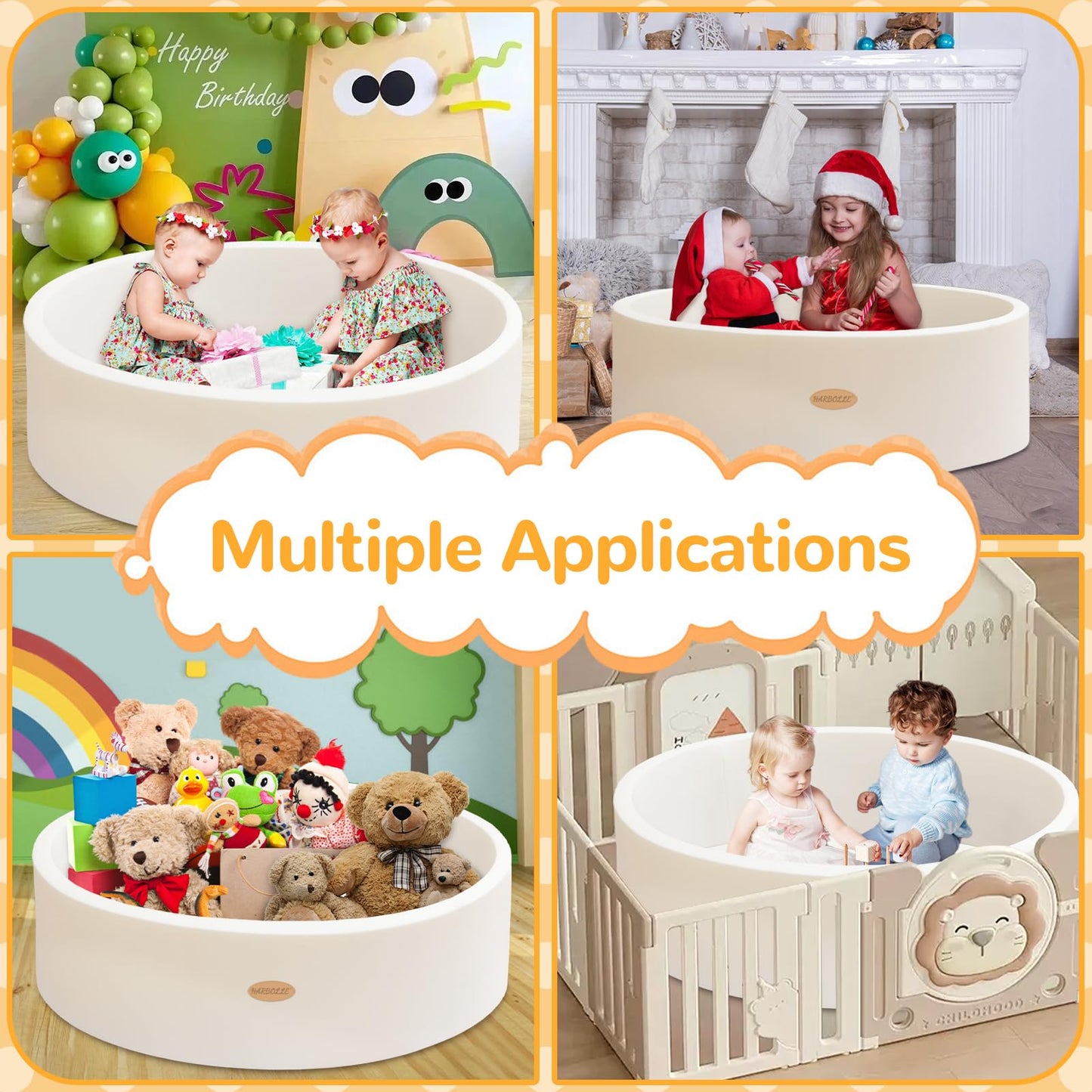 HARBOLLE Baby Ball Pit 47.2-Inch Diameter Soft Memory Foam Inner Easy 2-Part Setup