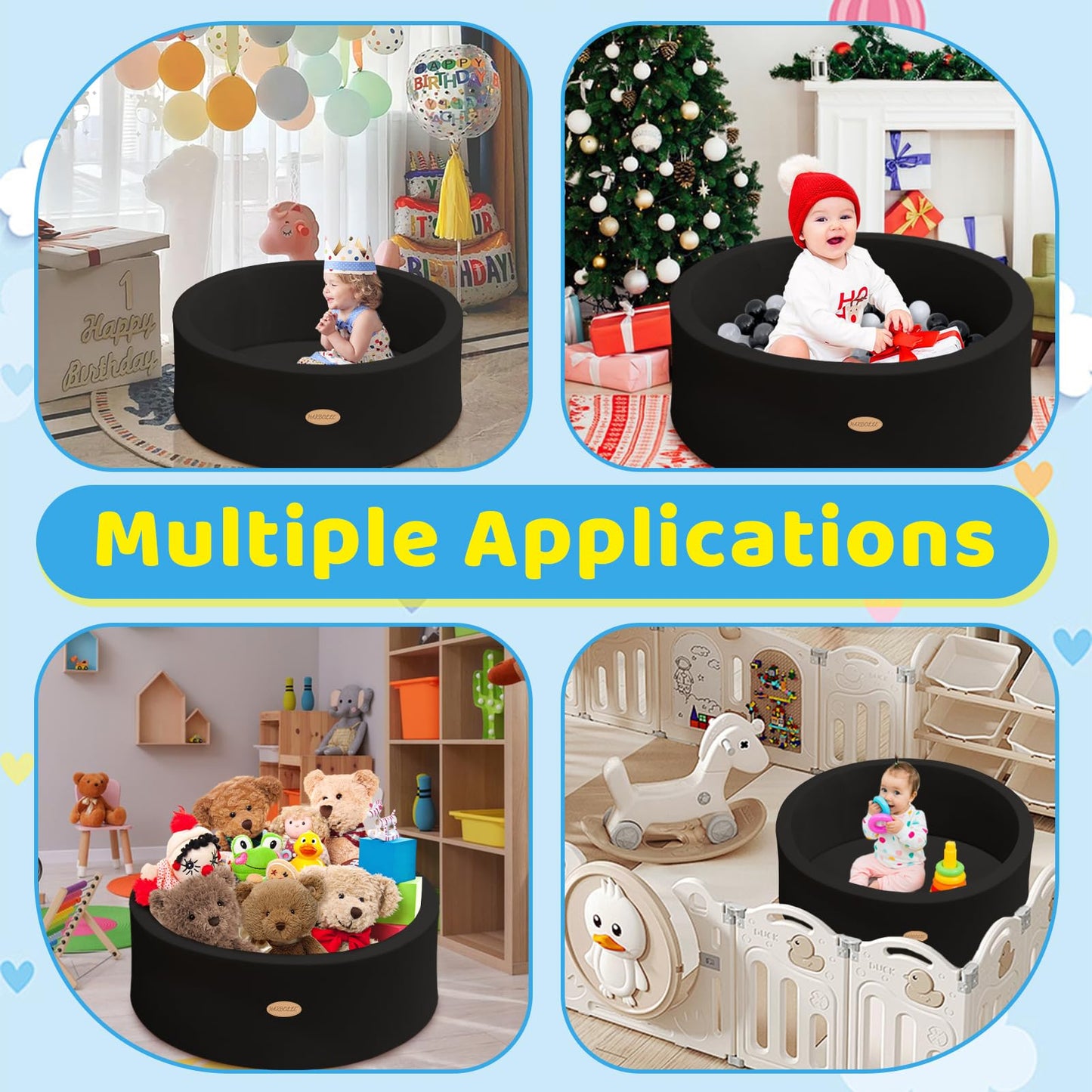 HARBOLLE Baby Ball Pit 35.4-inch Memory Foam Playpen – Indoor/Outdoor Fun for Babies & Toddlers
