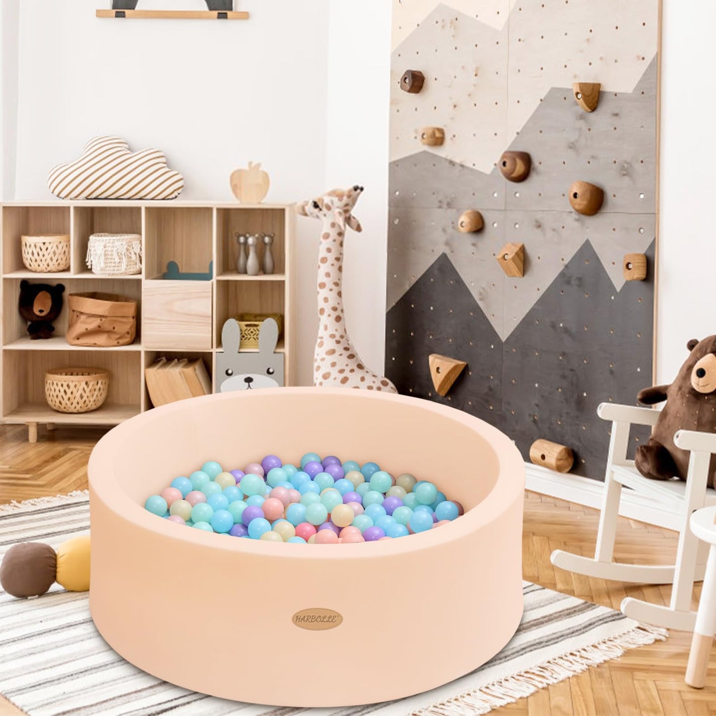 HARBOLLE Baby Ball Pit 35.4-inch Round Memory Foam Playpen – Indoor Outdoor Beige