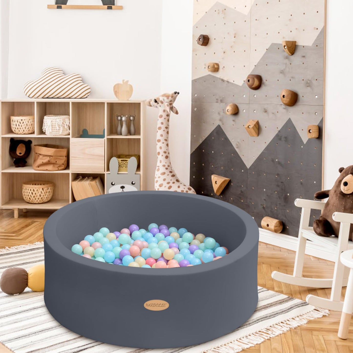 HARBOLLE Baby Ball Pit 35.4-inch Memory Foam Play Space – Indoor/Outdoor, Balls Not Included, Dark Gray