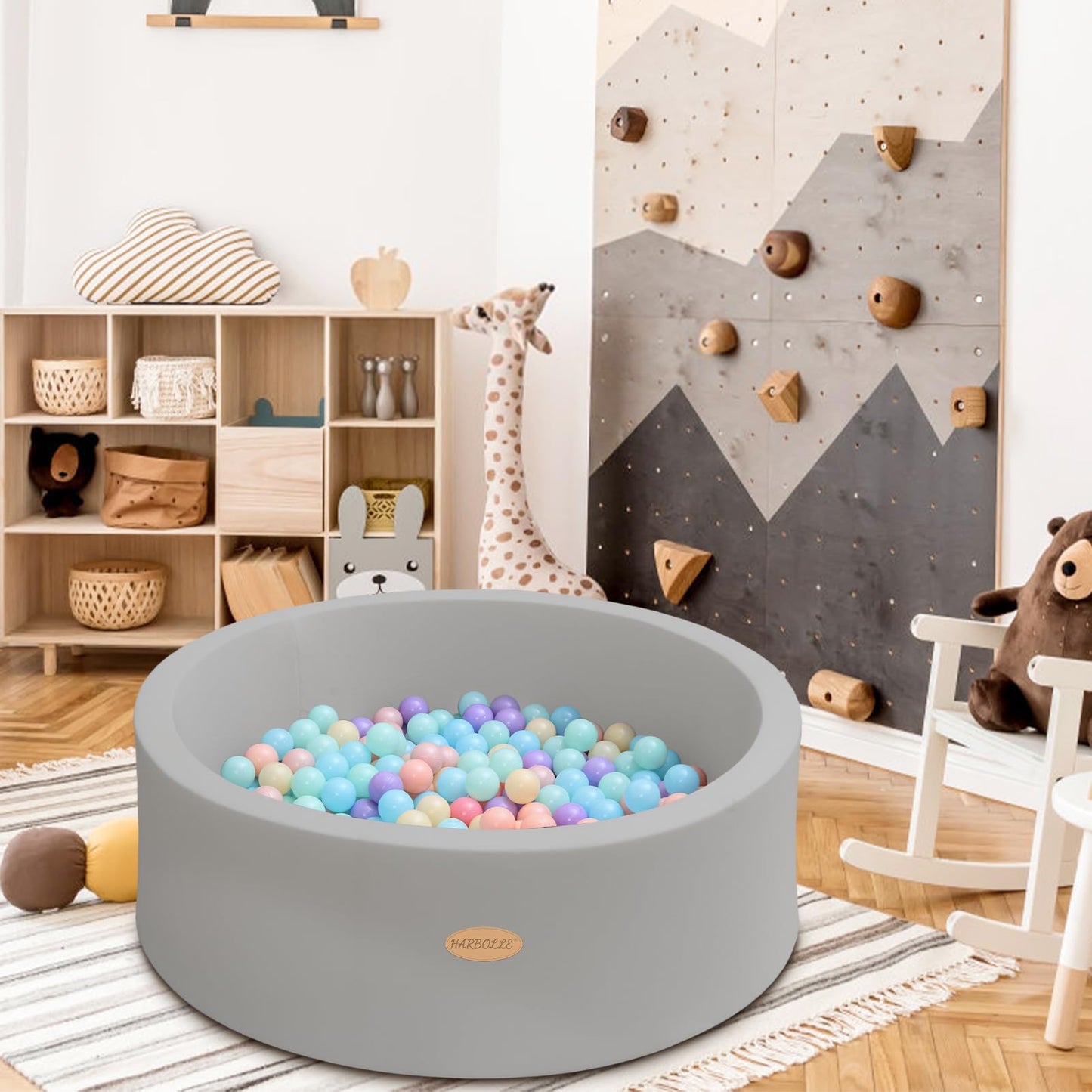 HARBOLLE Baby Ball Pit 35.4-Inch Soft Memory Foam Playpen – Indoor & Outdoor, Gray
