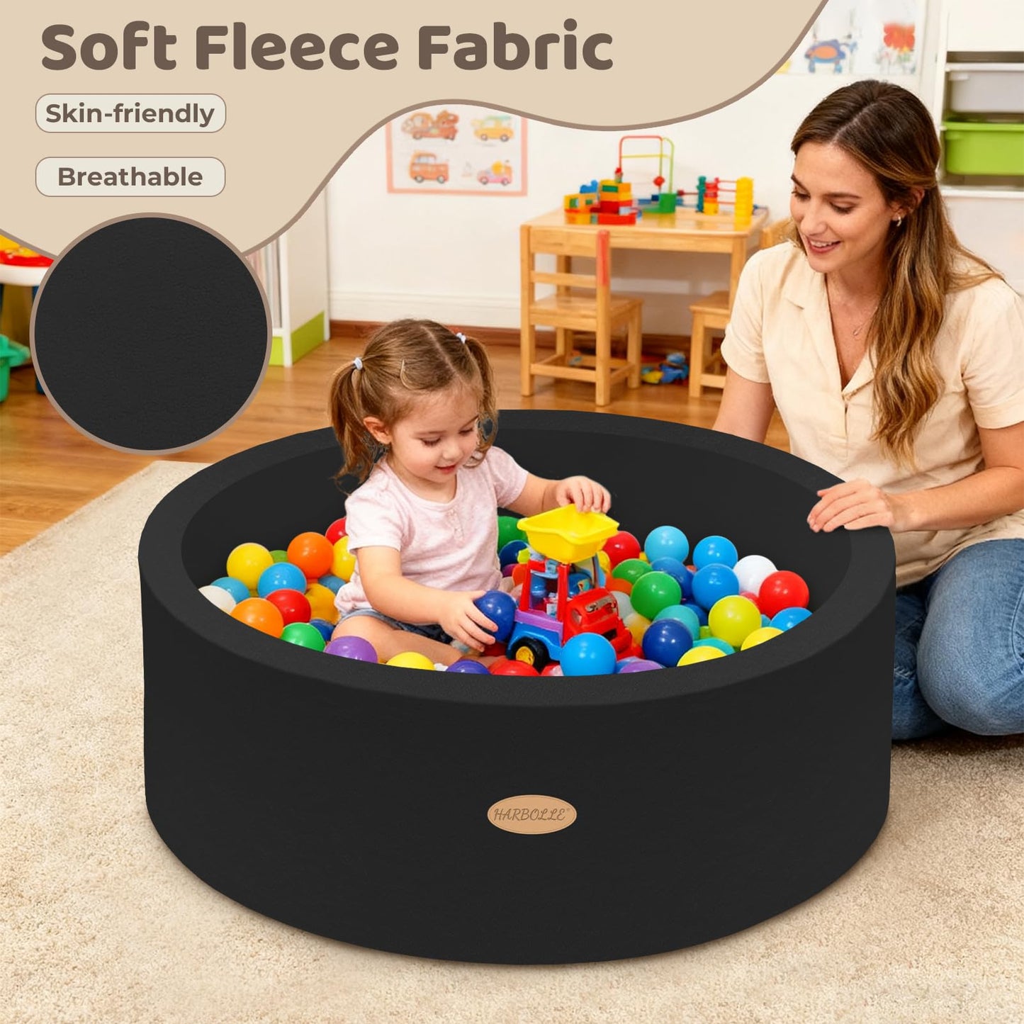 HARBOLLE 35.4in Soft Fleece Ball Pit & Playpen for Toddlers & Babies – Indoor/Outdoor