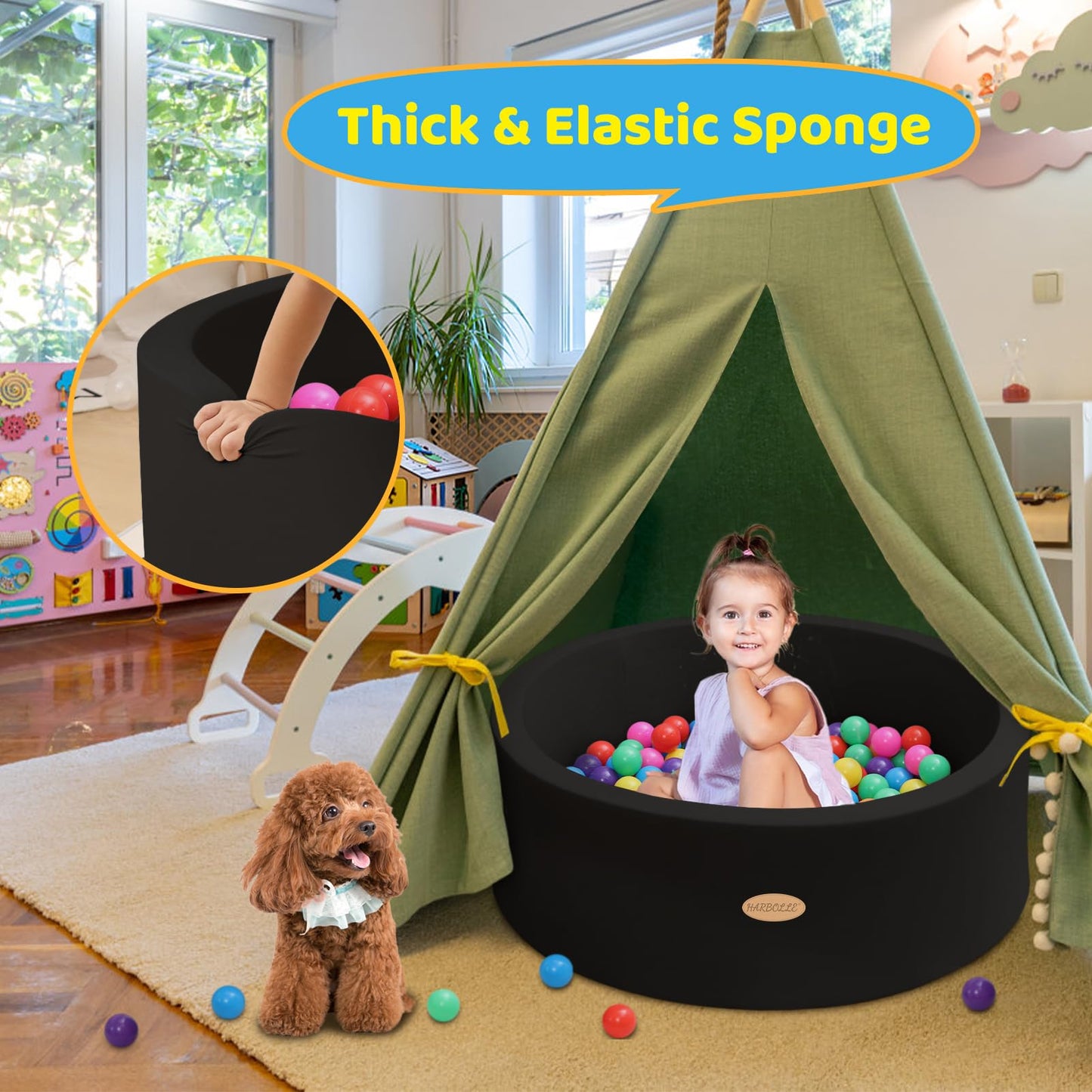 HARBOLLE Baby Ball Pit 35.4-inch Memory Foam Playpen – Indoor/Outdoor Fun for Babies & Toddlers