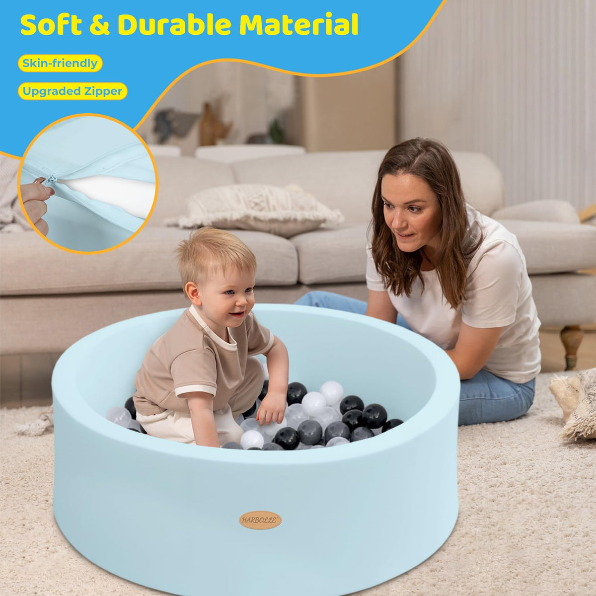HARBOLLE Baby Ball Pit 35.4in - Soft Memory Foam Play Area for Babies, Toddlers & Kids
